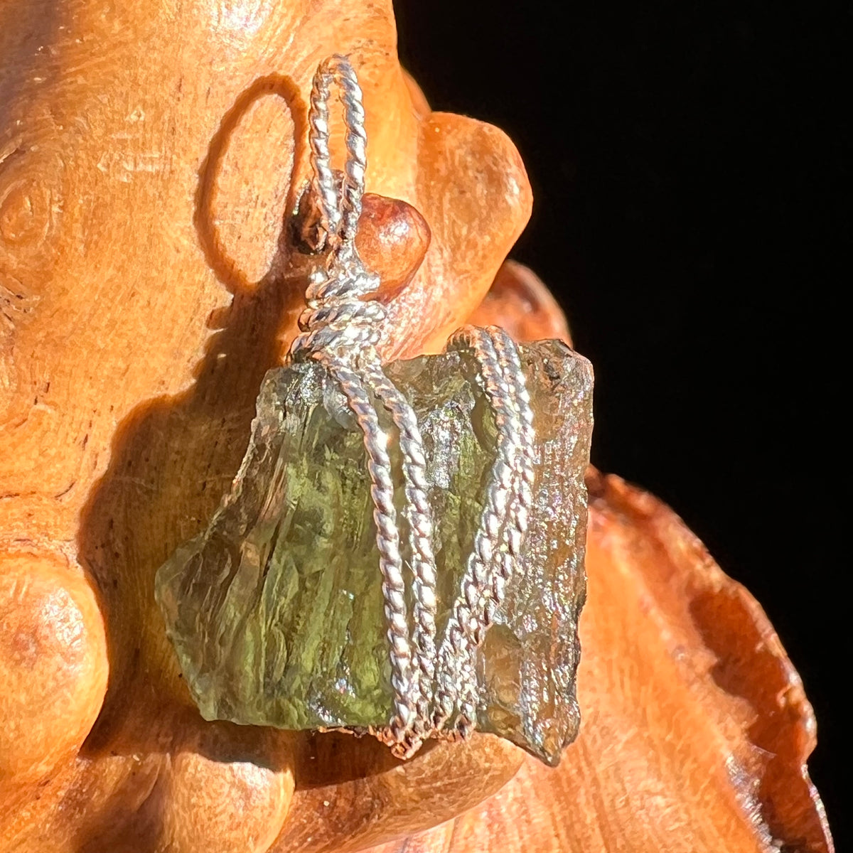 Moldavite Wire Wrapped Pendant Sterling Silver #6827-Moldavite Life