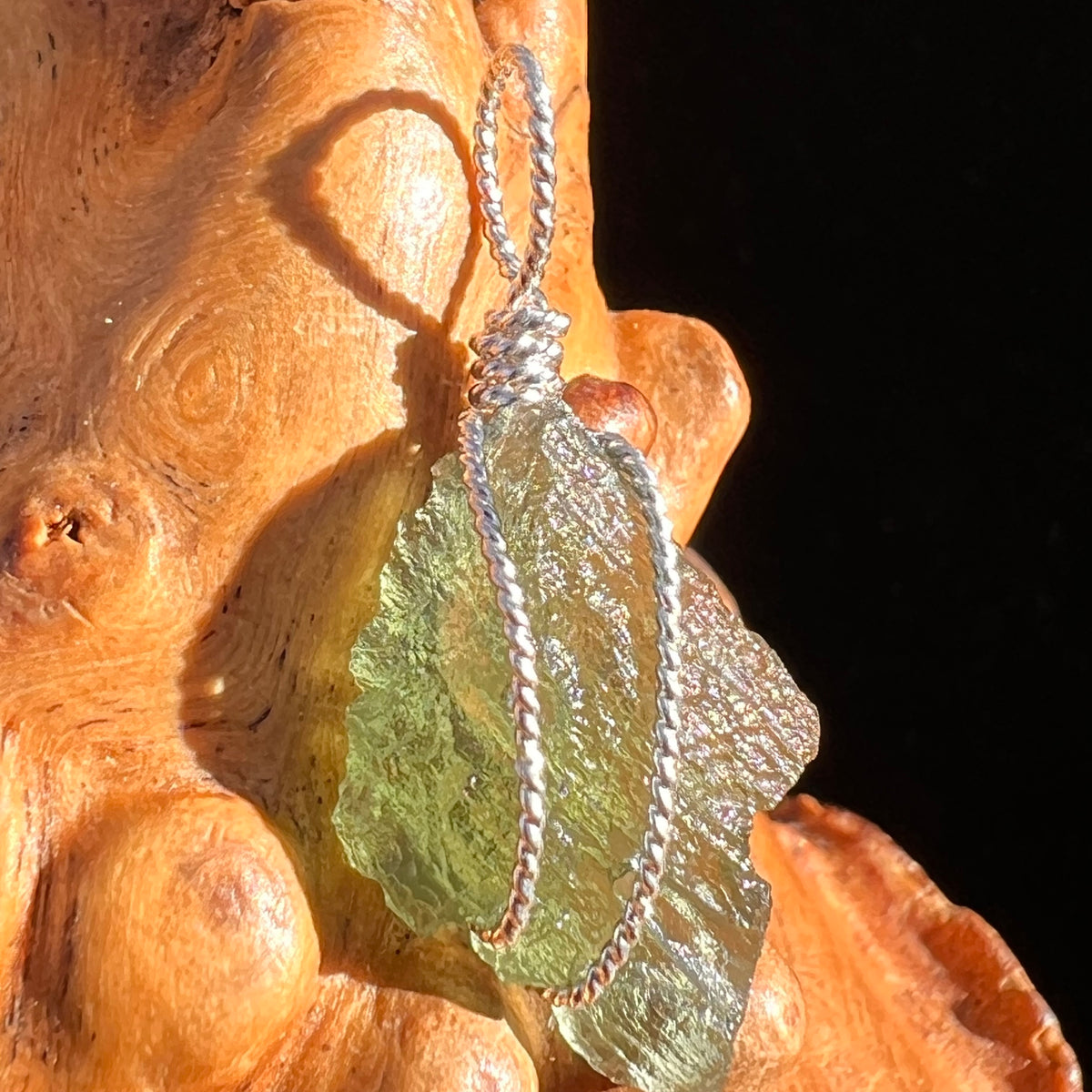 Moldavite Wire Wrapped Pendant Sterling Silver #6829-Moldavite Life