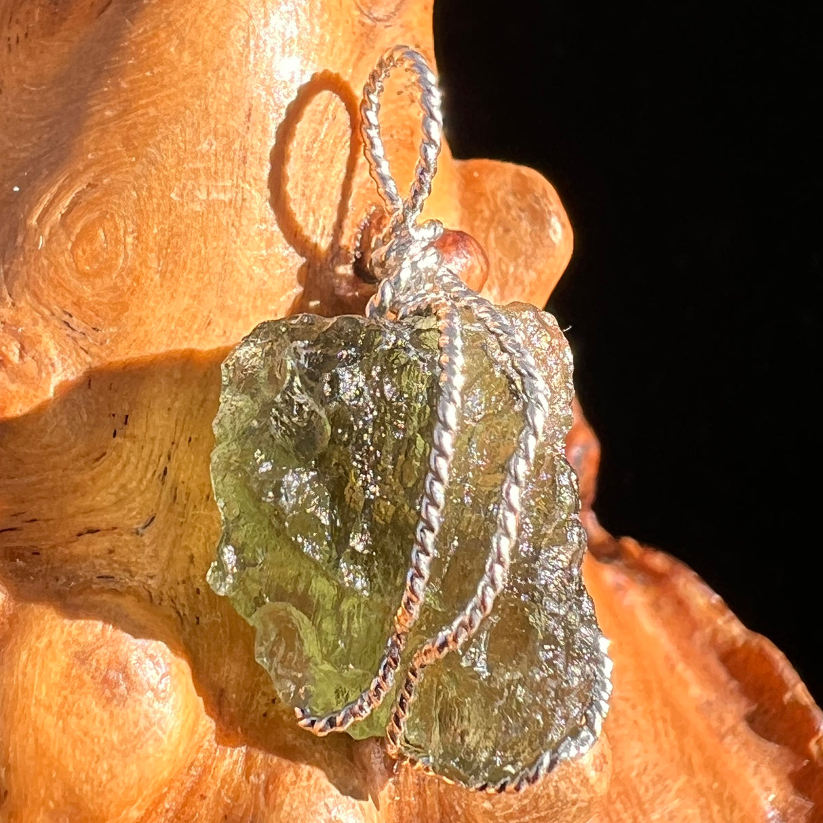 Moldavite Wire Wrapped Pendant Sterling Silver #6831-Moldavite Life