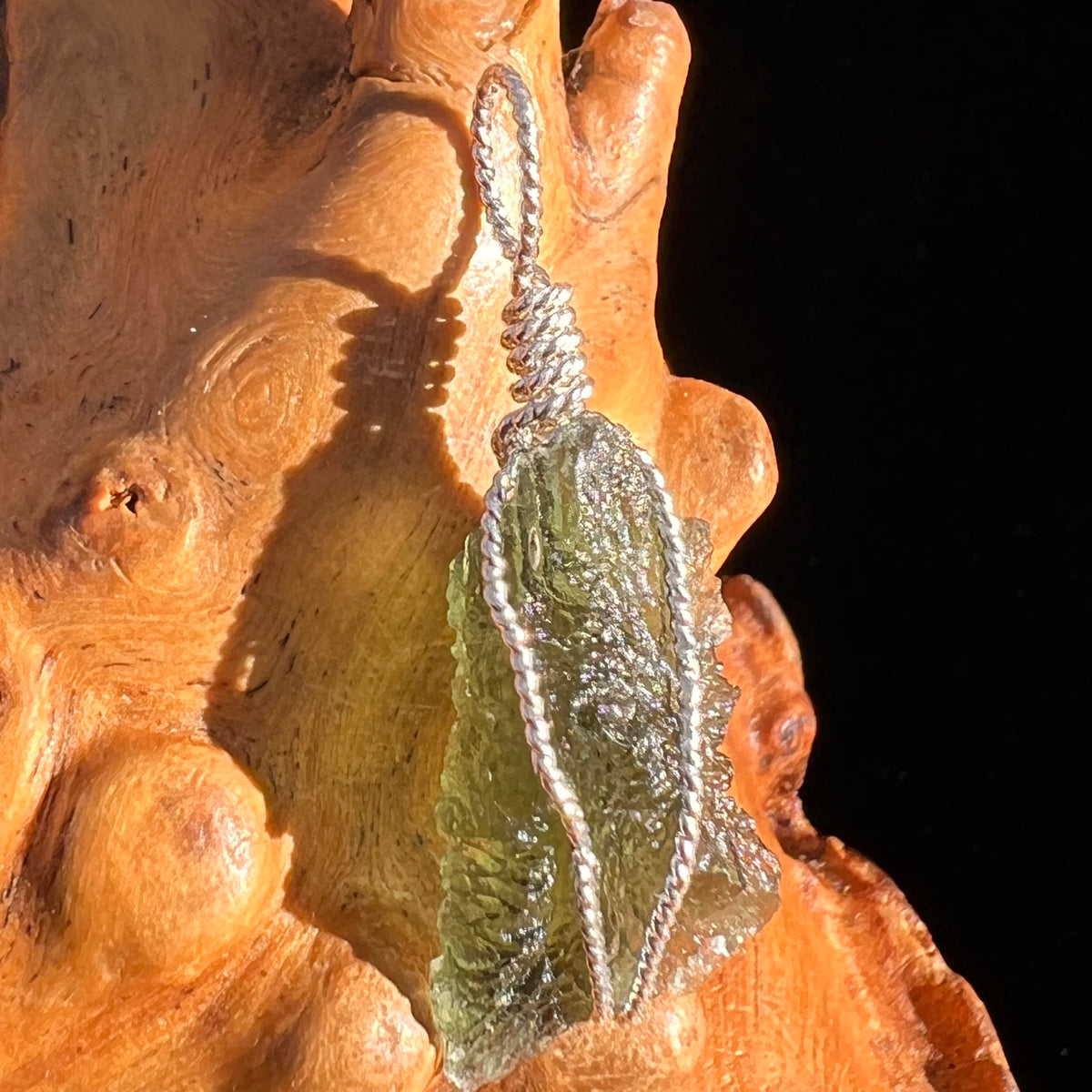 Moldavite Wire Wrapped Pendant Sterling Silver #6834-Moldavite Life