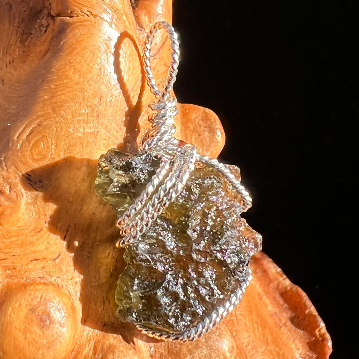 Moldavite Wire Wrapped Pendant Sterling Silver #6835-Moldavite Life