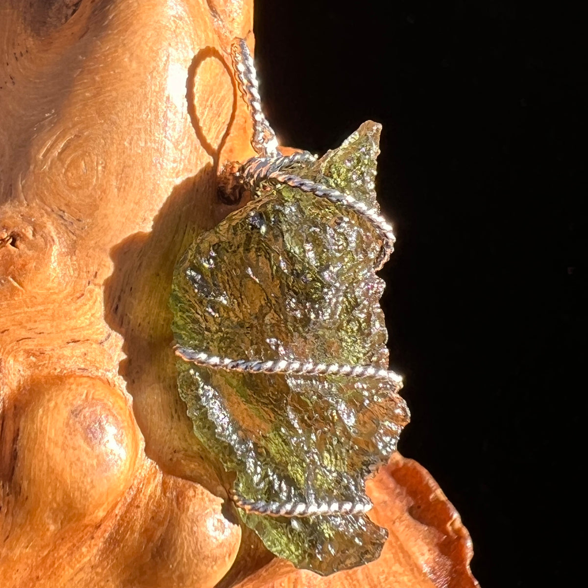 Moldavite Wire Wrapped Pendant Sterling Silver #6836-Moldavite Life