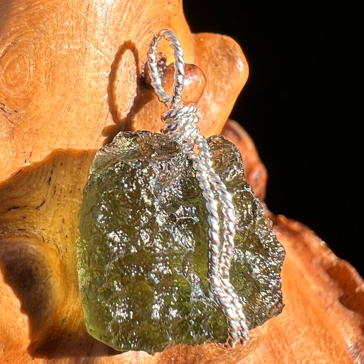 Moldavite Wire Wrapped Pendant Sterling Silver #6838-Moldavite Life