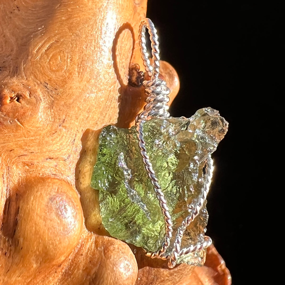 Moldavite Wire Wrapped Pendant Sterling Silver #6841-Moldavite Life