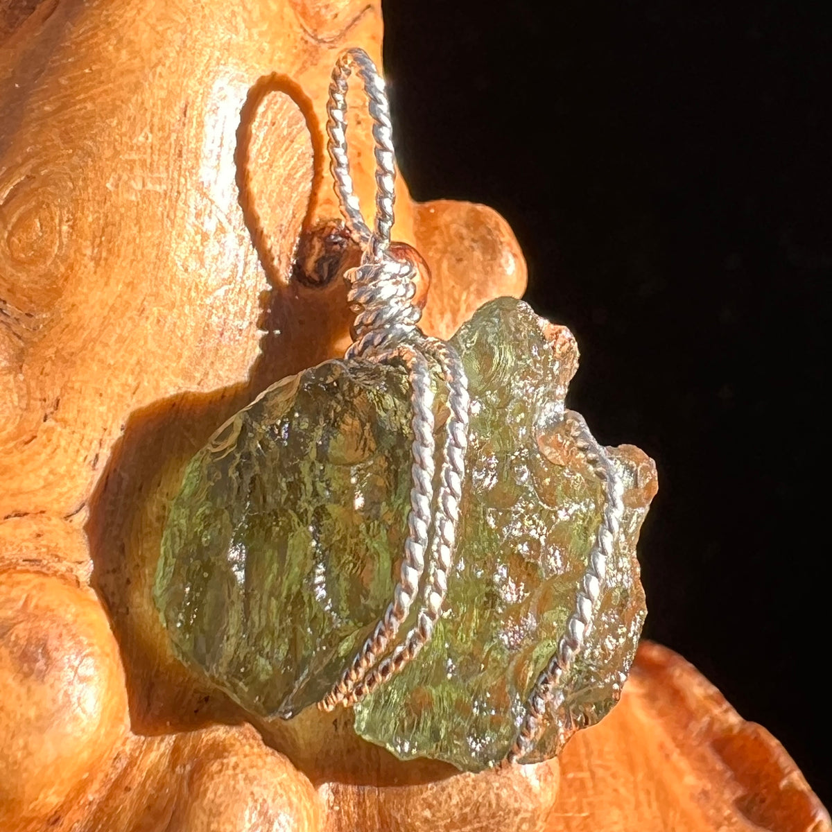 Moldavite Wire Wrapped Pendant Sterling Silver #6843-Moldavite Life