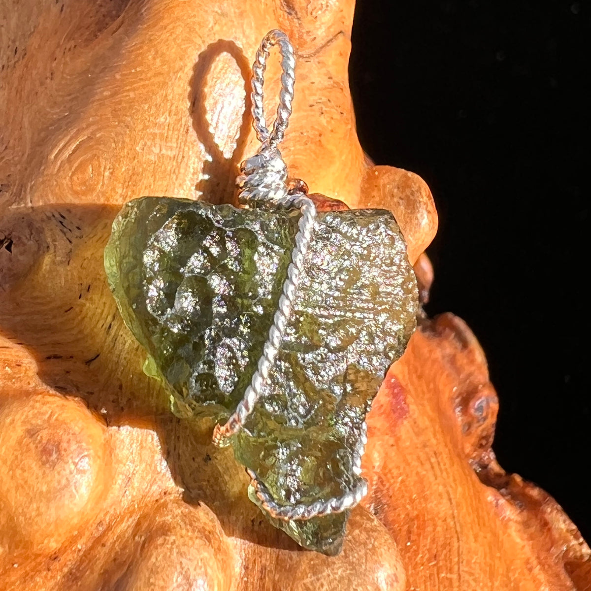 Moldavite Wire Wrapped Pendant Sterling Silver #6846-Moldavite Life