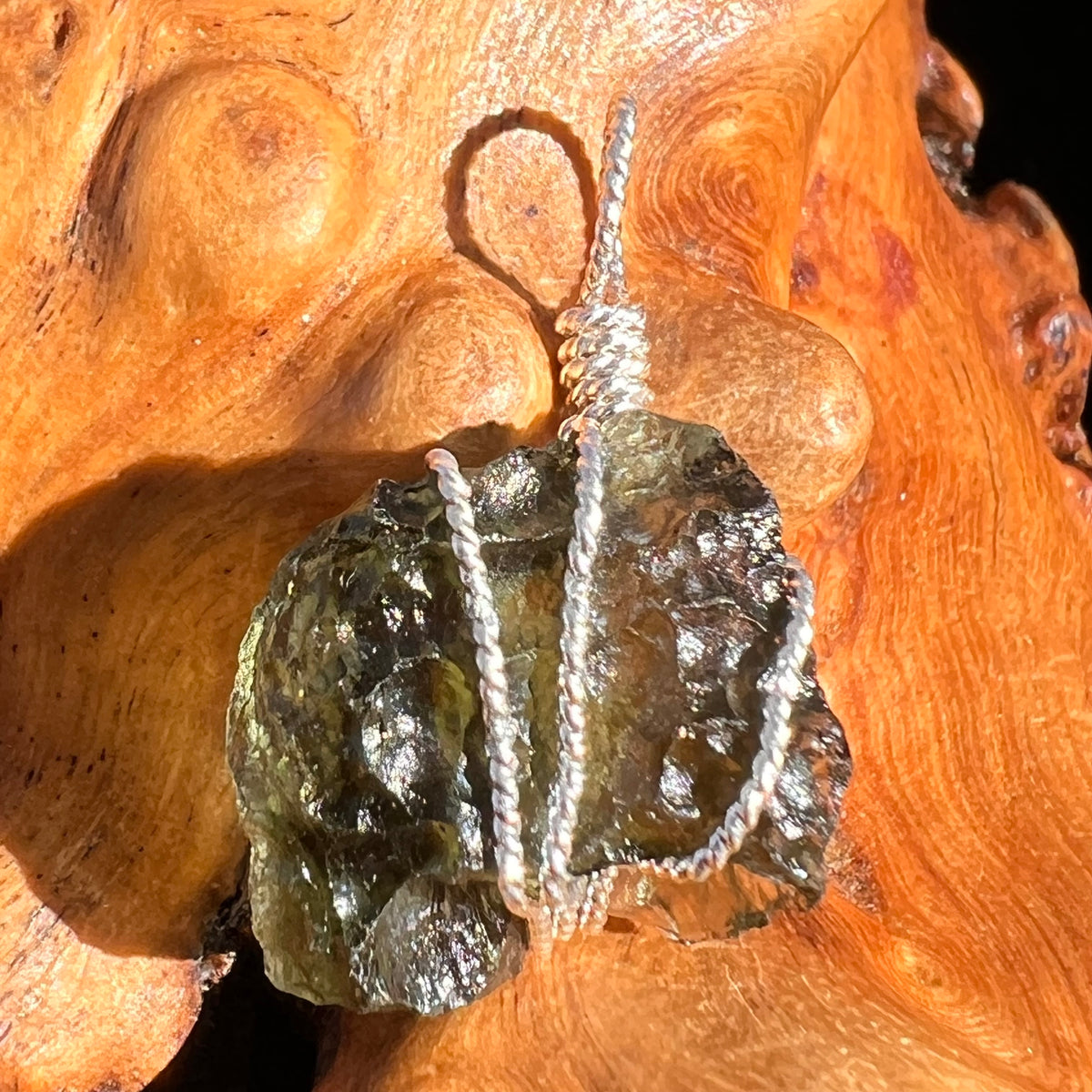 Moldavite Wire Wrapped Pendant Sterling Silver #6848-Moldavite Life