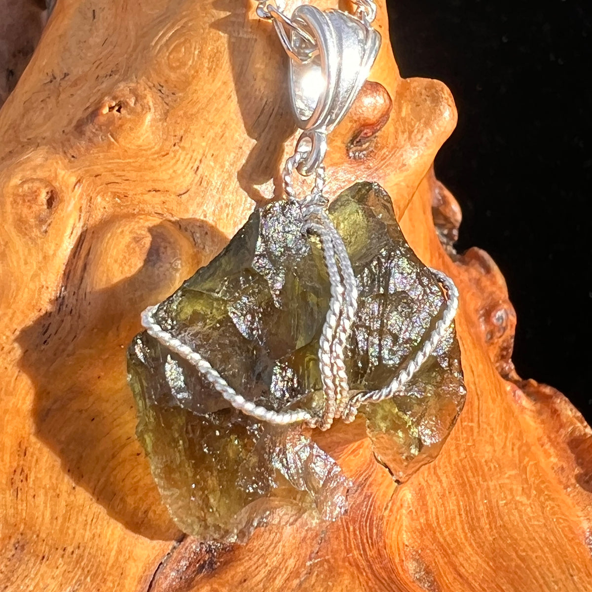 Moldavite Wire Wrapped Pendant Sterling Silver #6850-Moldavite Life