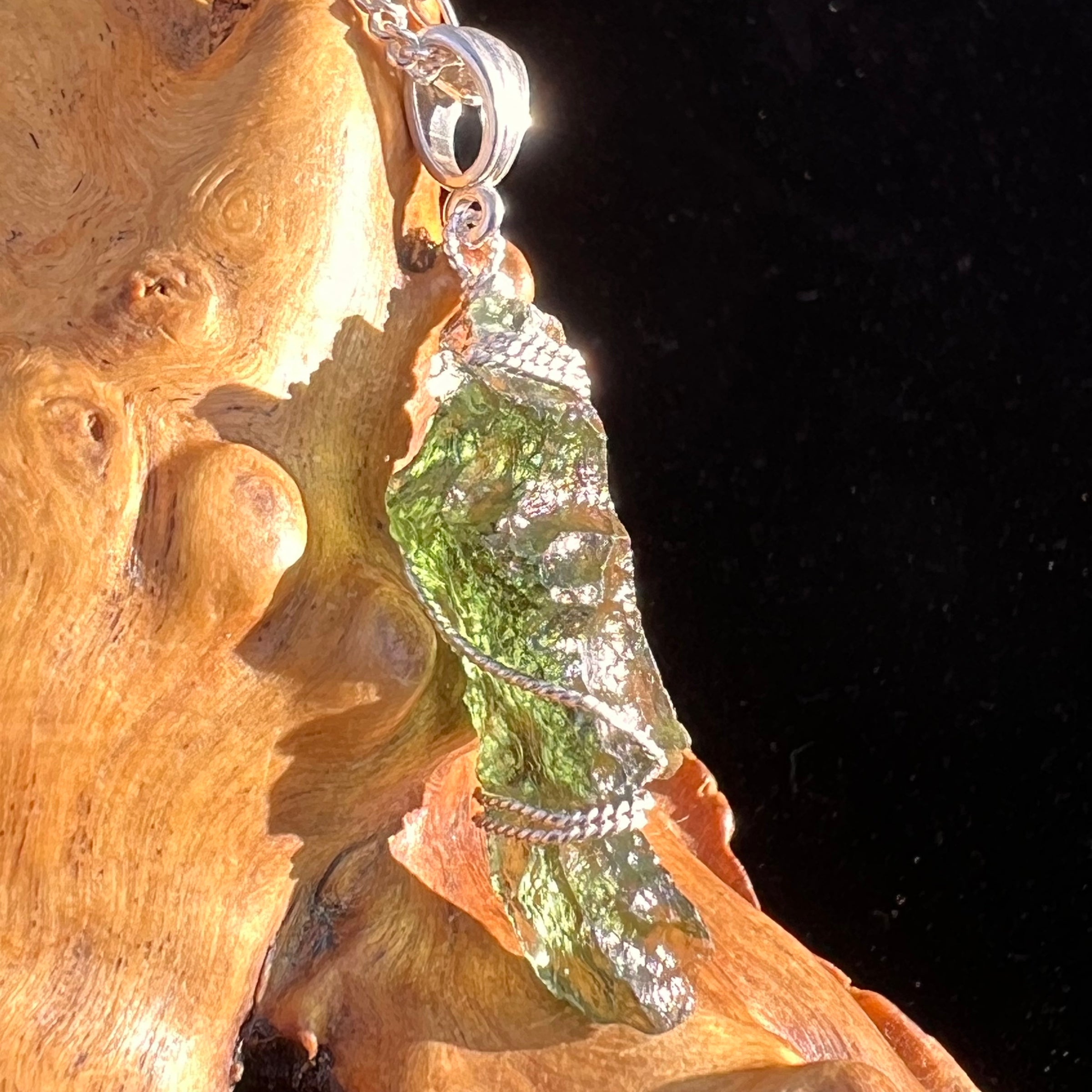 Moldavite Wire Wrapped Pendant Sterling Silver #6852-Moldavite Life