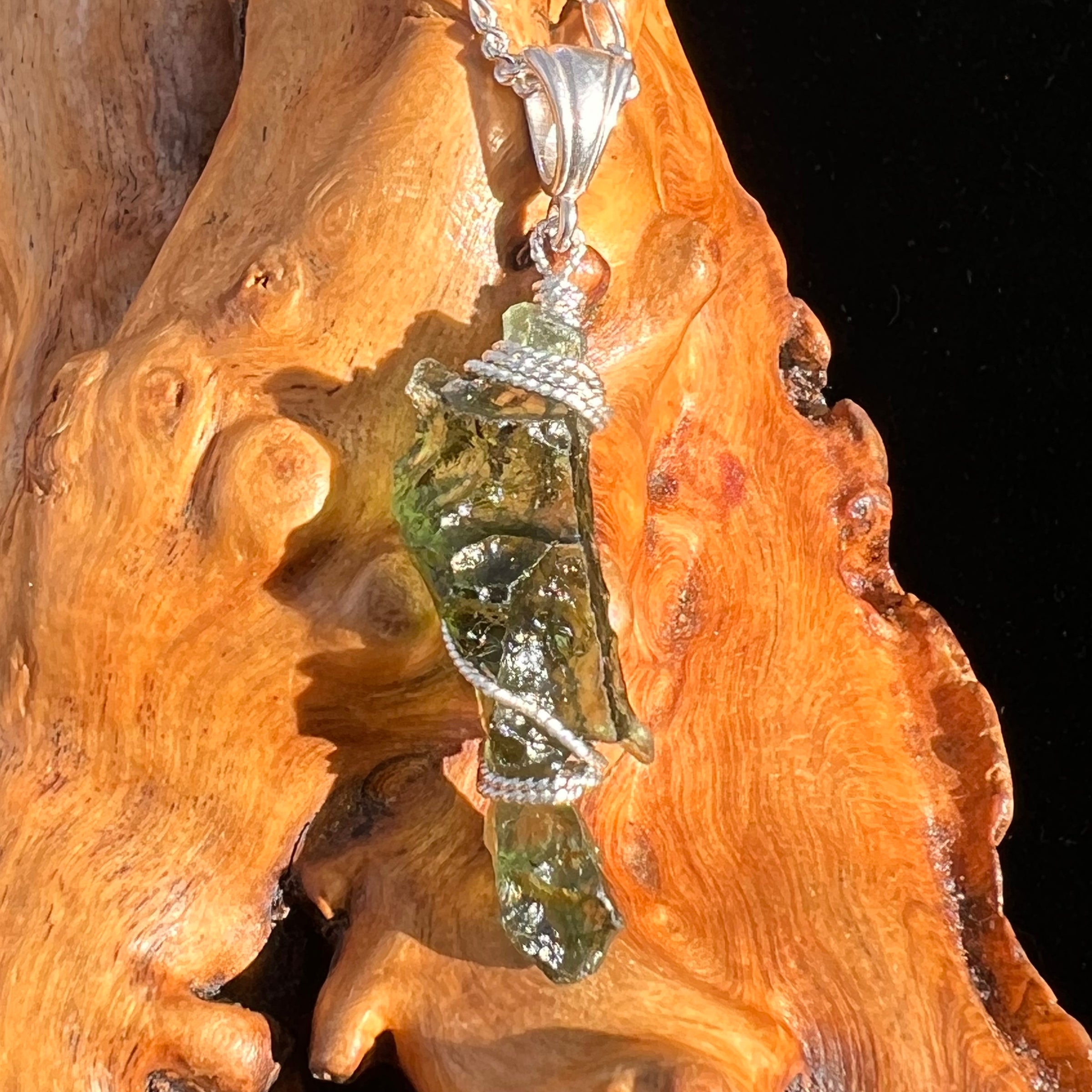 Moldavite Wire Wrapped Pendant Sterling Silver #6852-Moldavite Life