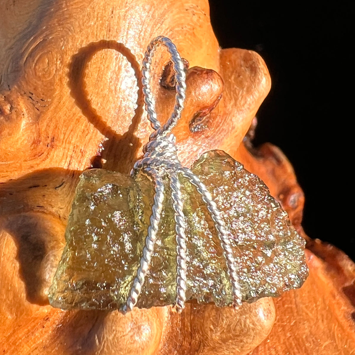 Moldavite Wire Wrapped Pendant Sterling Silver #7846-Moldavite Life