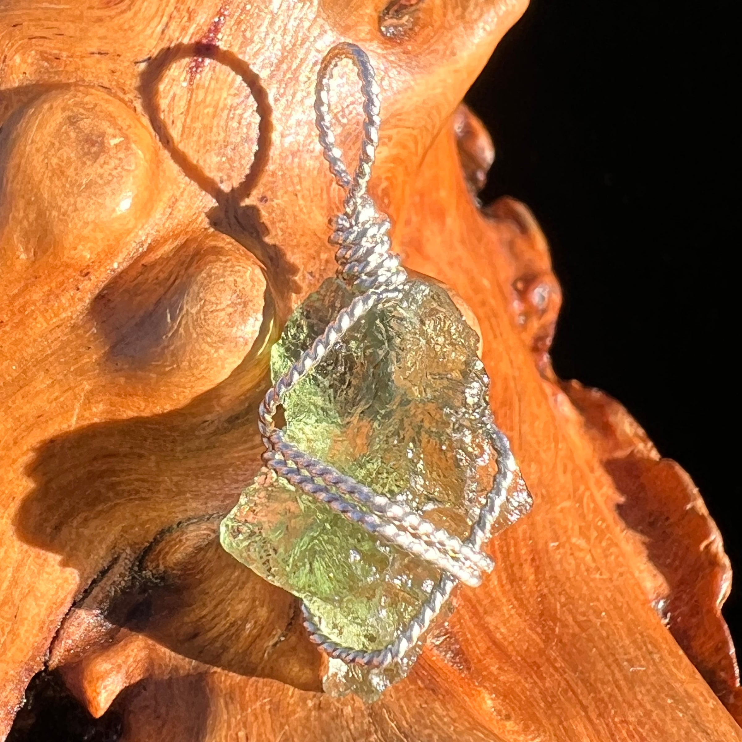 Moldavite Wire Wrapped Pendant Sterling Silver #7847-Moldavite Life
