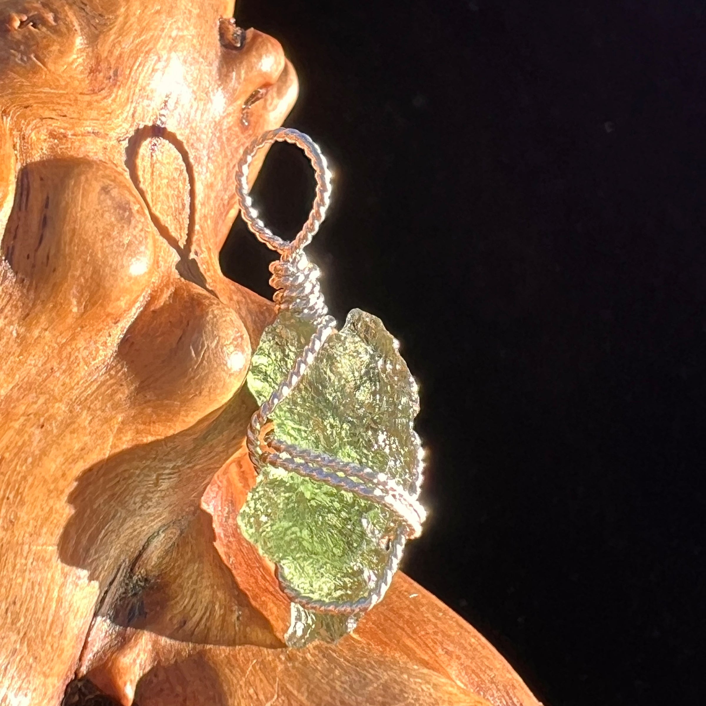 Moldavite Wire Wrapped Pendant Sterling Silver #7847-Moldavite Life