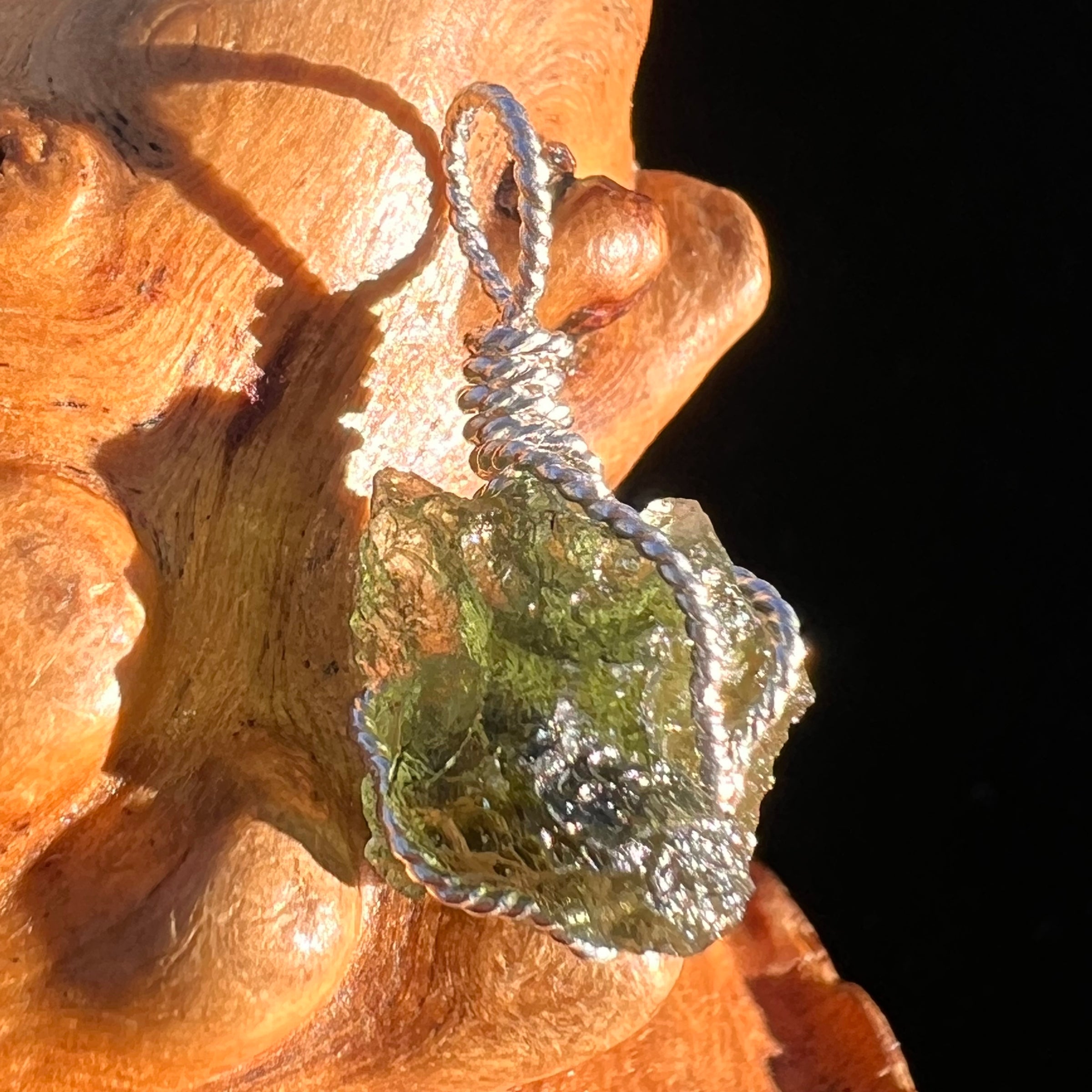 Moldavite Wire Wrapped Pendant Sterling Silver #7848-Moldavite Life