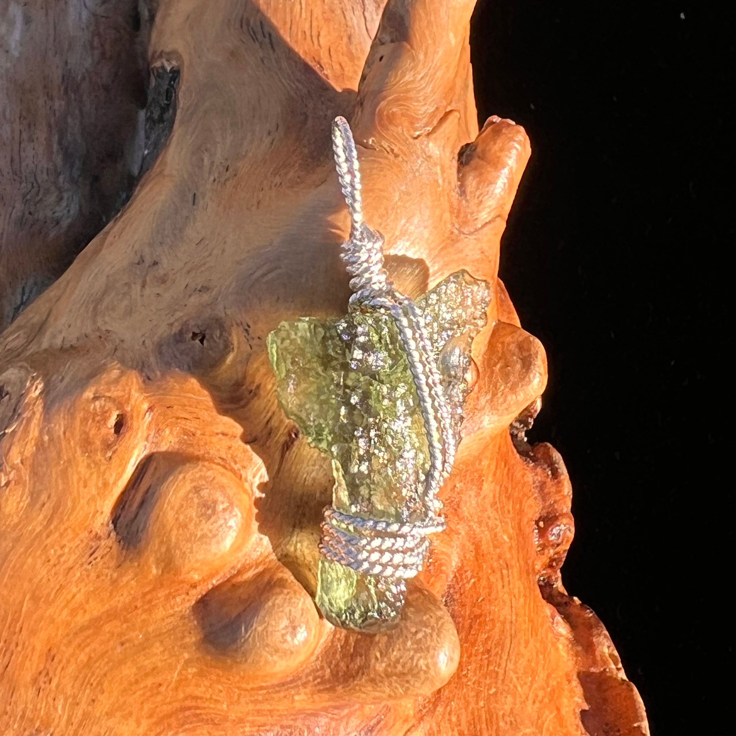 Moldavite Wire Wrapped Pendant Sterling Silver #7849-Moldavite Life