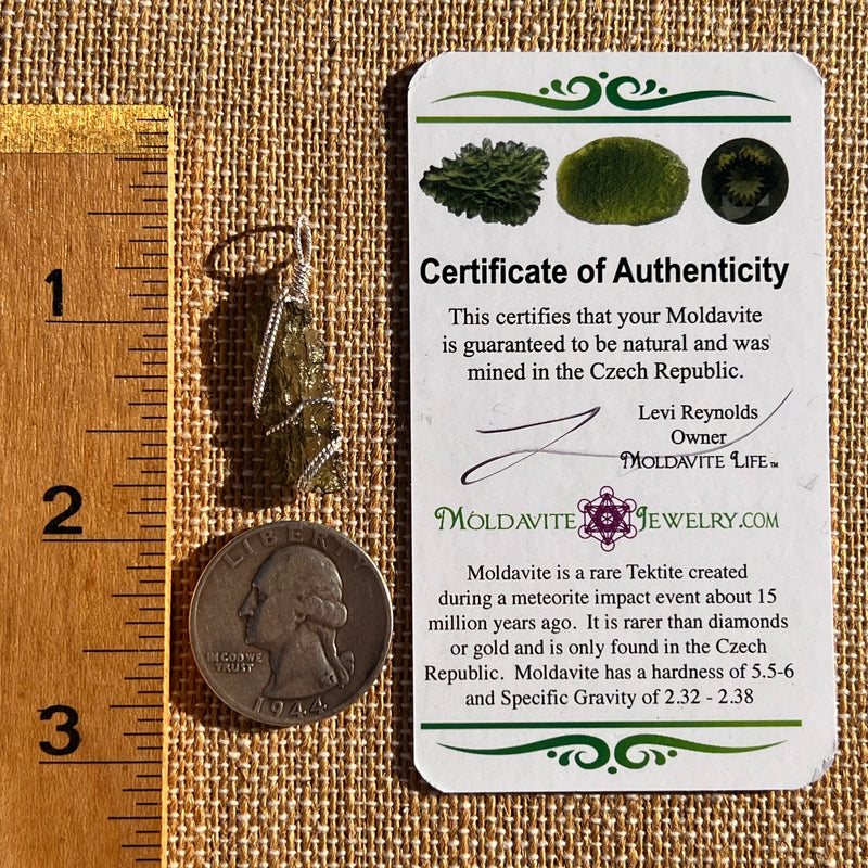 Moldavite Wire Wrapped Pendant Sterling Silver #7851-Moldavite Life