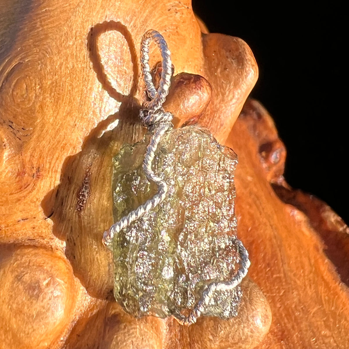 Moldavite Wire Wrapped Pendant Sterling Silver #7853-Moldavite Life