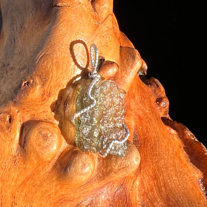 Moldavite Wire Wrapped Pendant Sterling Silver #7853-Moldavite Life