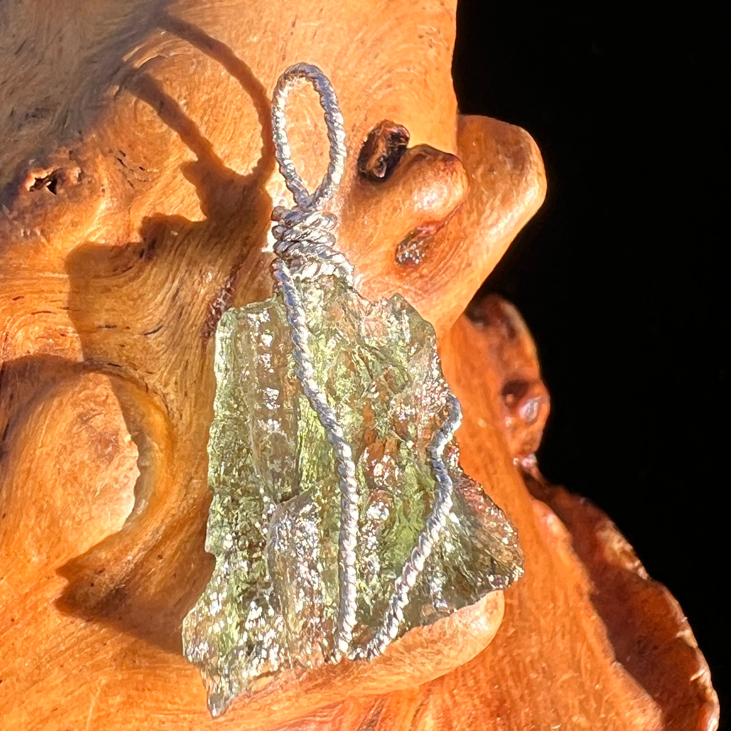 Moldavite Wire Wrapped Pendant Sterling Silver #7855-Moldavite Life