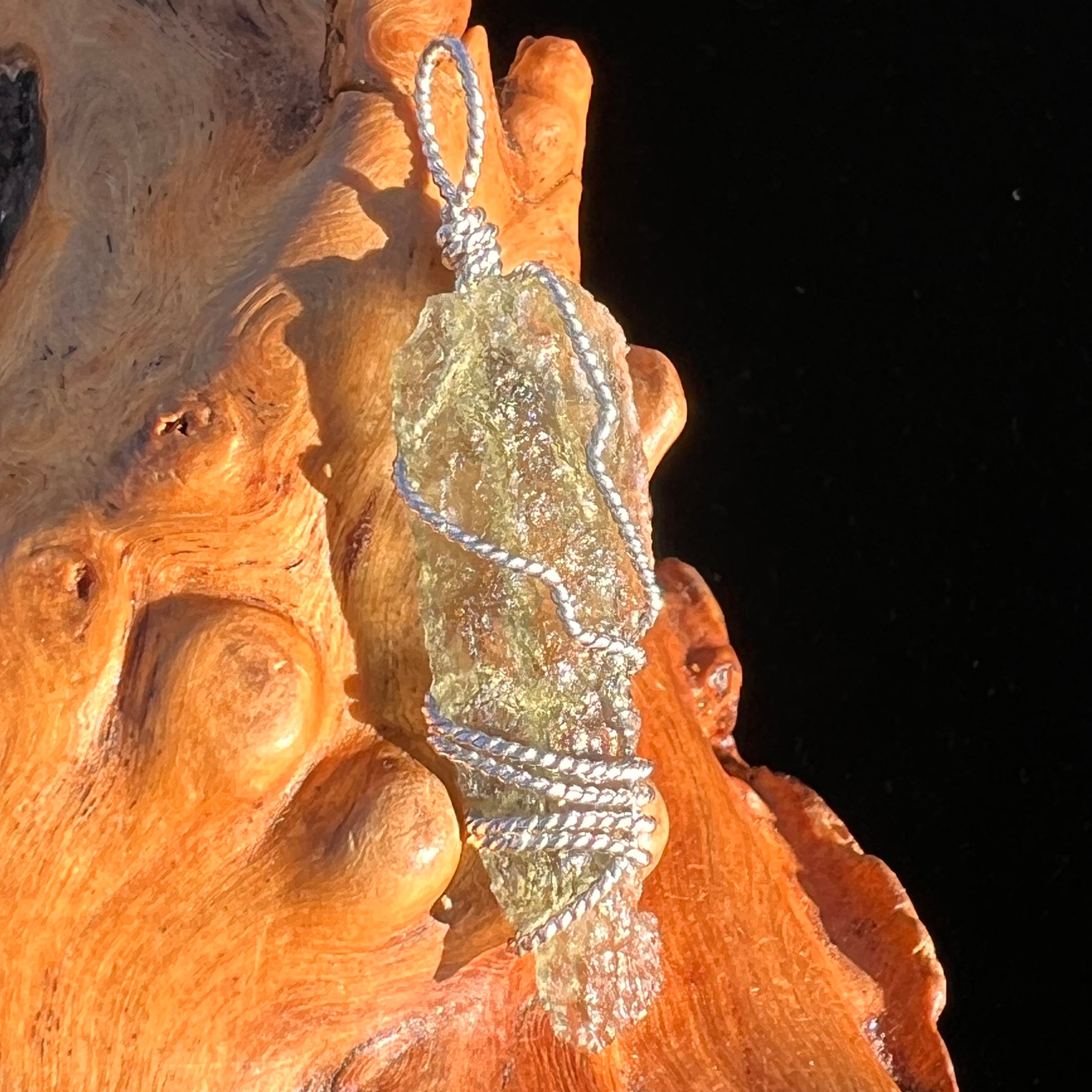 Moldavite Wire Wrapped Pendant Sterling Silver #7856-Moldavite Life