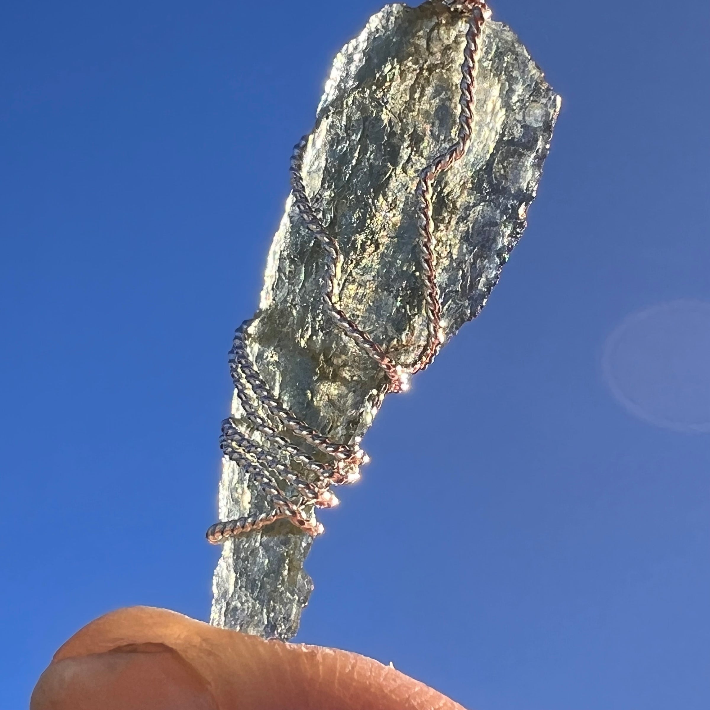 Moldavite Wire Wrapped Pendant Sterling Silver #7856-Moldavite Life