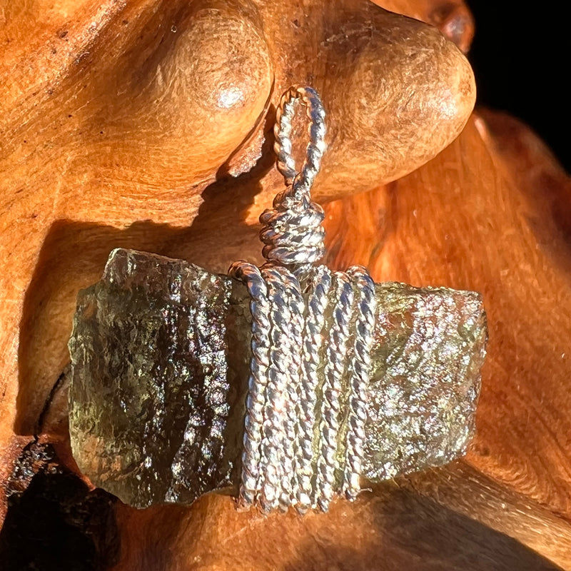 Moldavite Wire Wrapped Pendant Sterling Silver #7857-Moldavite Life