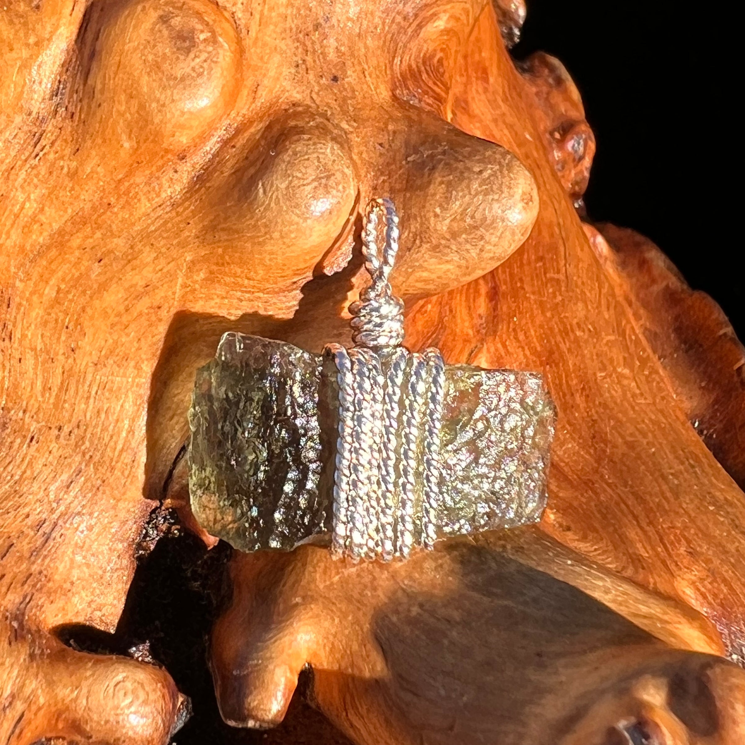 Moldavite Wire Wrapped Pendant Sterling Silver #7857-Moldavite Life