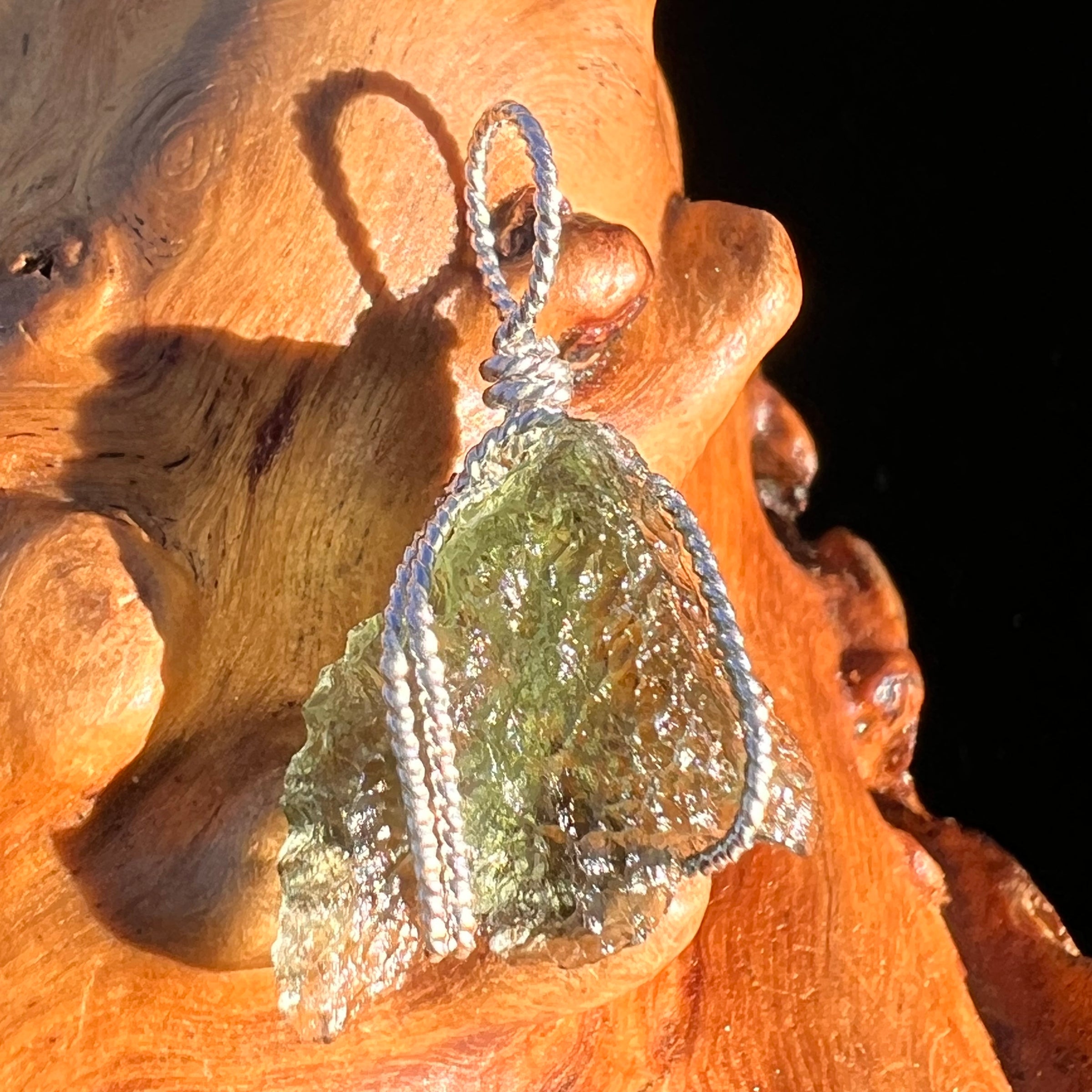 Moldavite Wire Wrapped Pendant Sterling Silver #7859-Moldavite Life