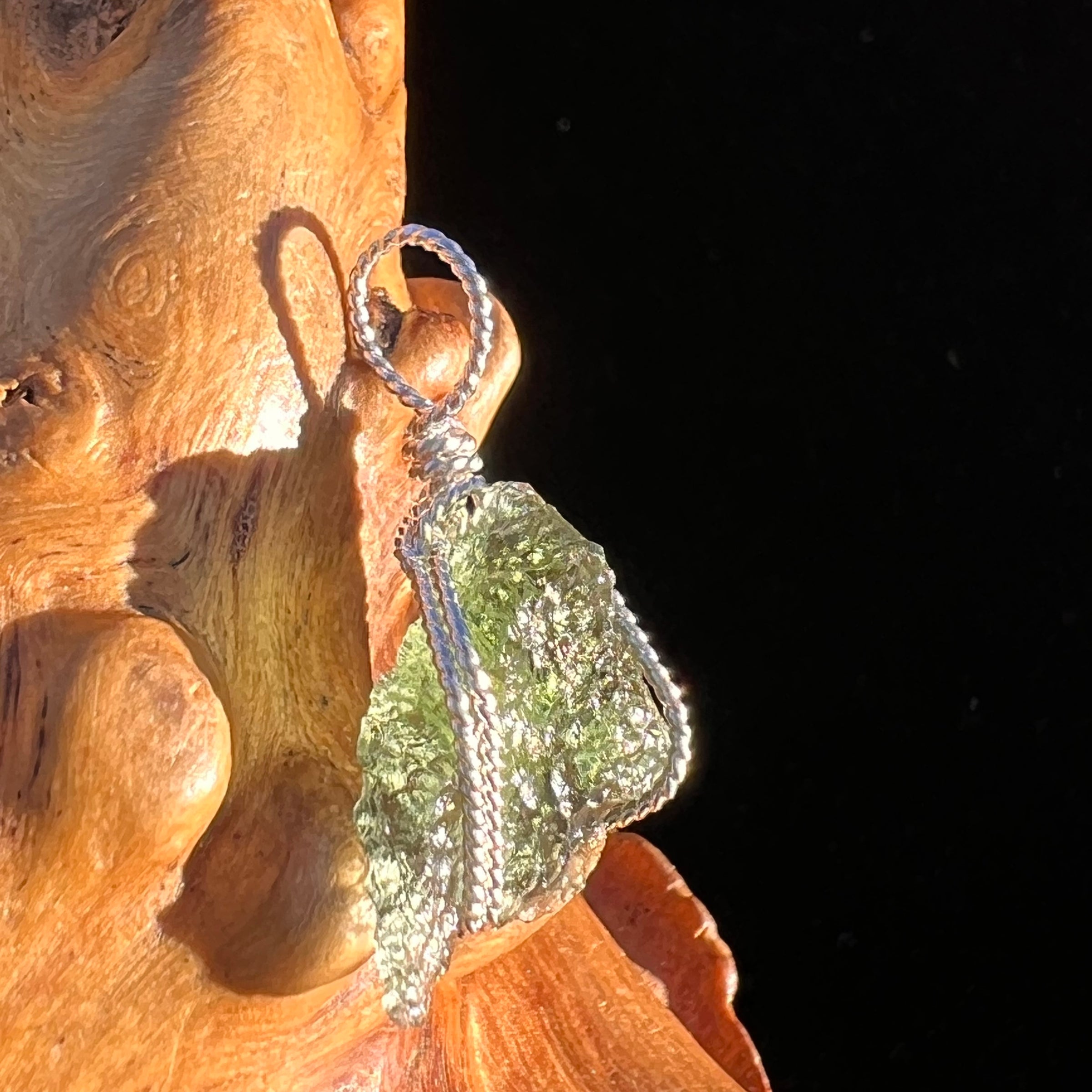 Moldavite Wire Wrapped Pendant Sterling Silver #7859-Moldavite Life