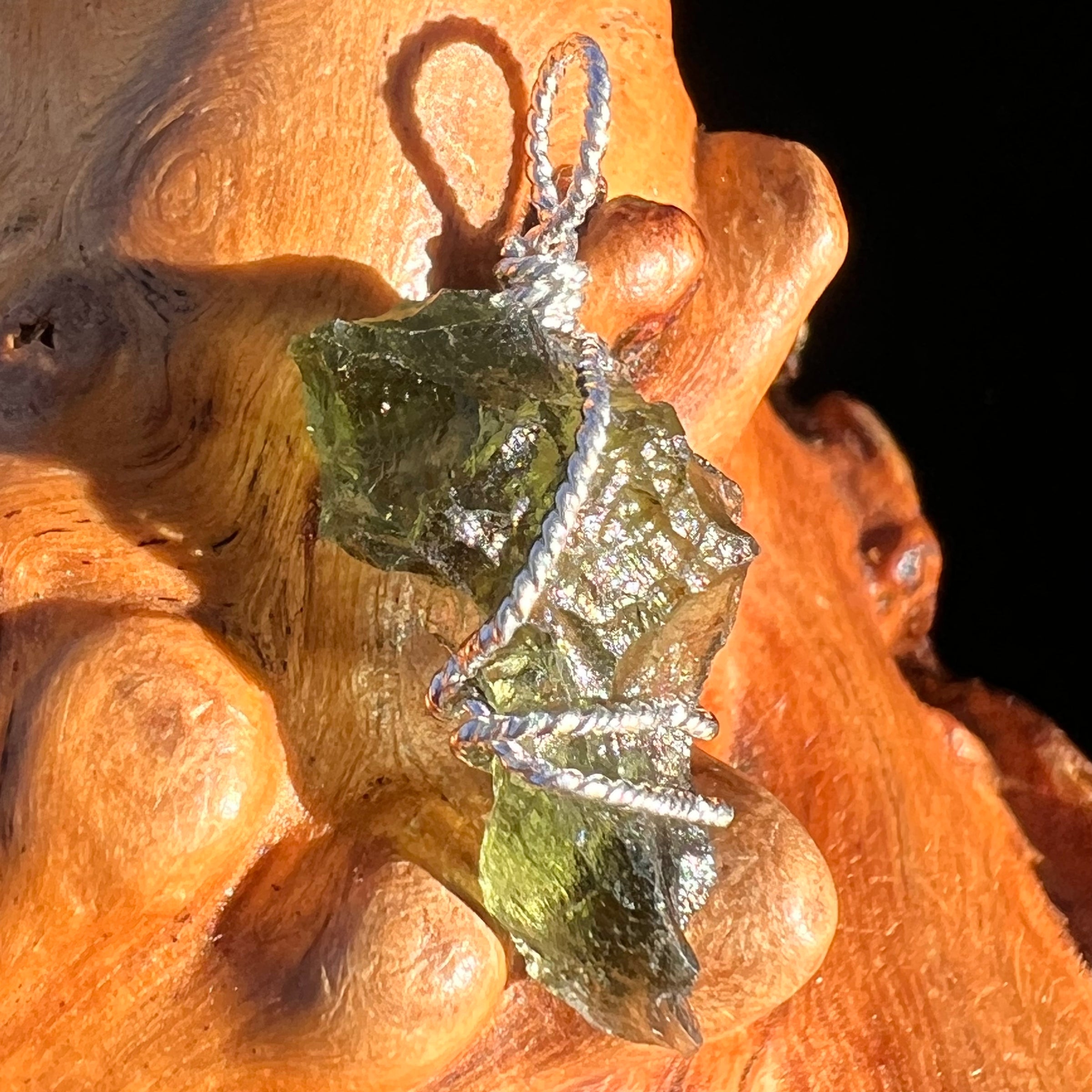 Moldavite Wire Wrapped Pendant Sterling Silver #7860-Moldavite Life