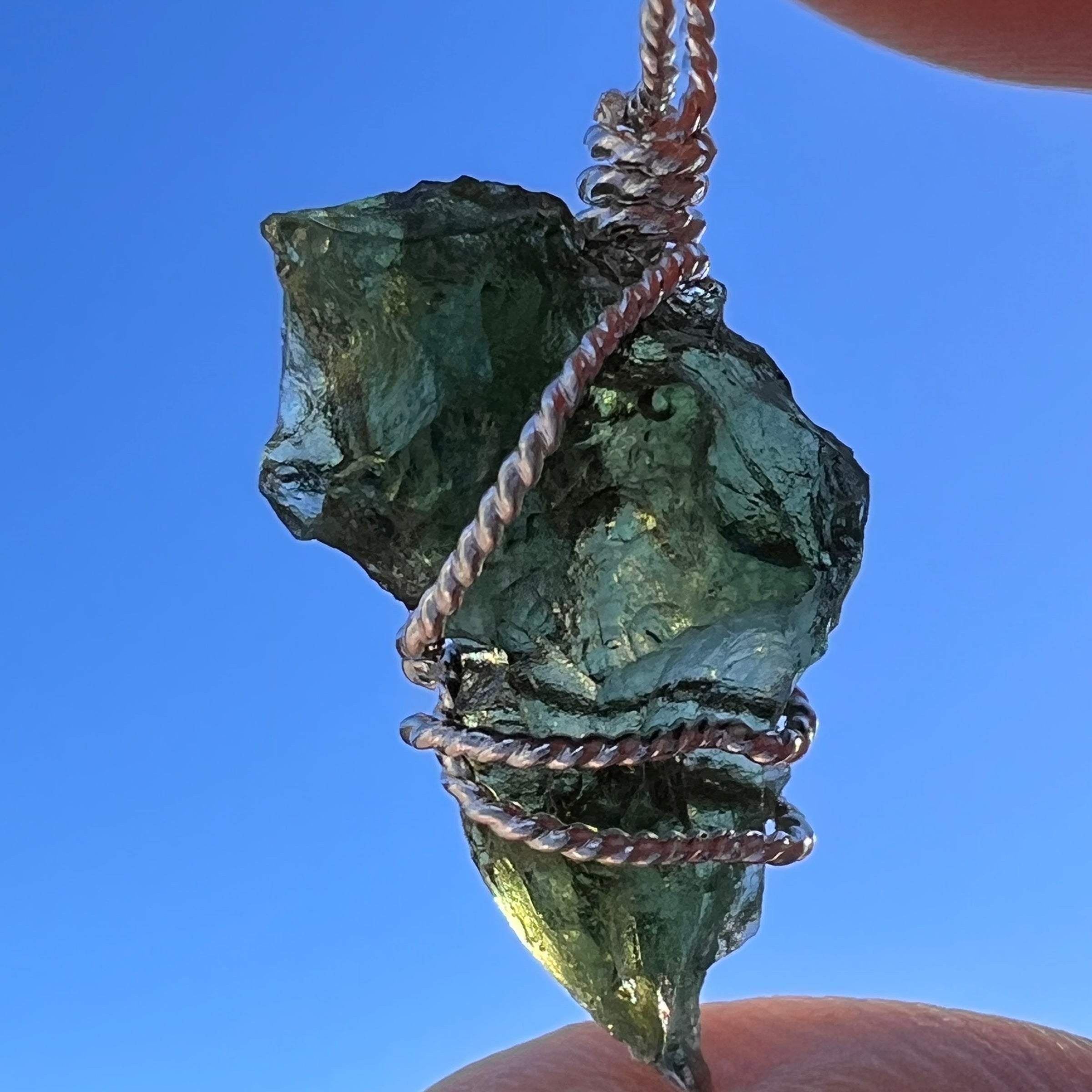 Moldavite Wire Wrapped Pendant Sterling Silver #7860-Moldavite Life