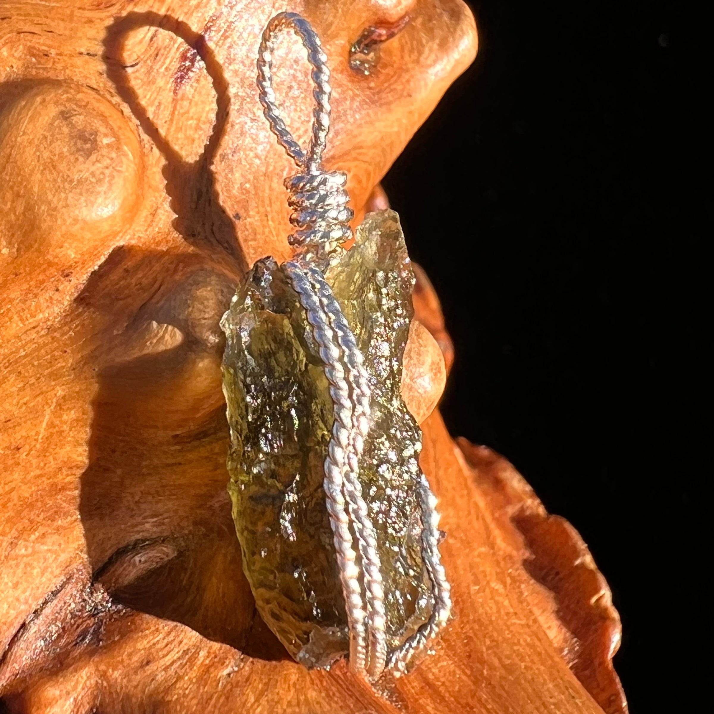 Moldavite Wire Wrapped Pendant Sterling Silver #7861-Moldavite Life