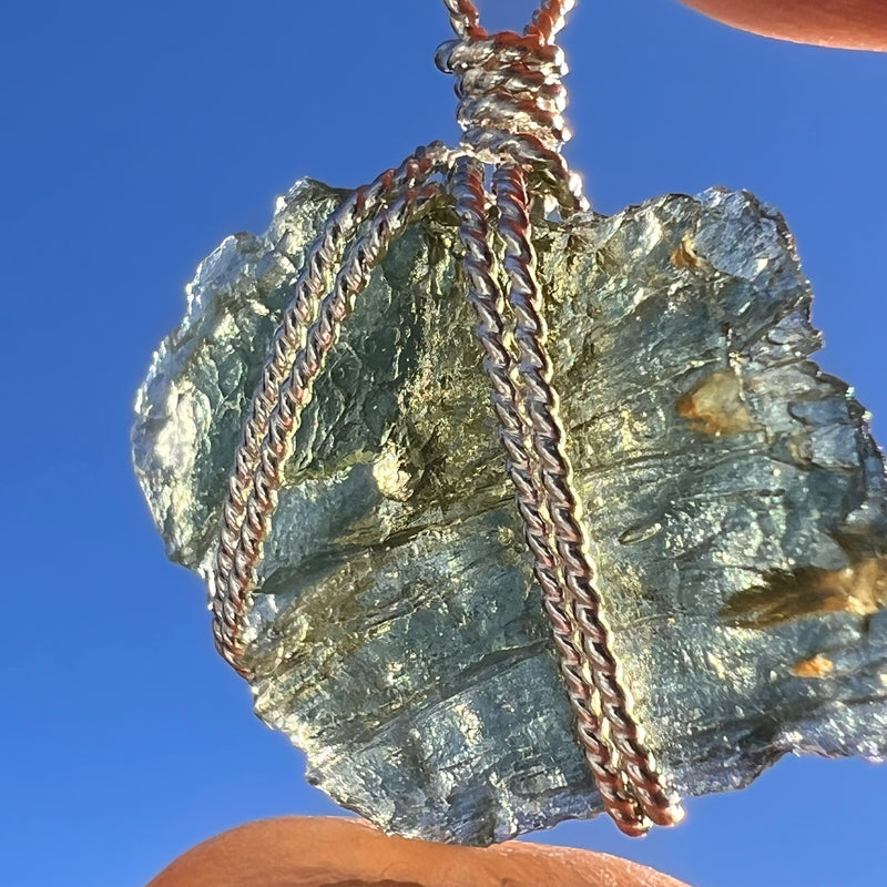 Moldavite Wire Wrapped Pendant Sterling Silver #7862-Moldavite Life