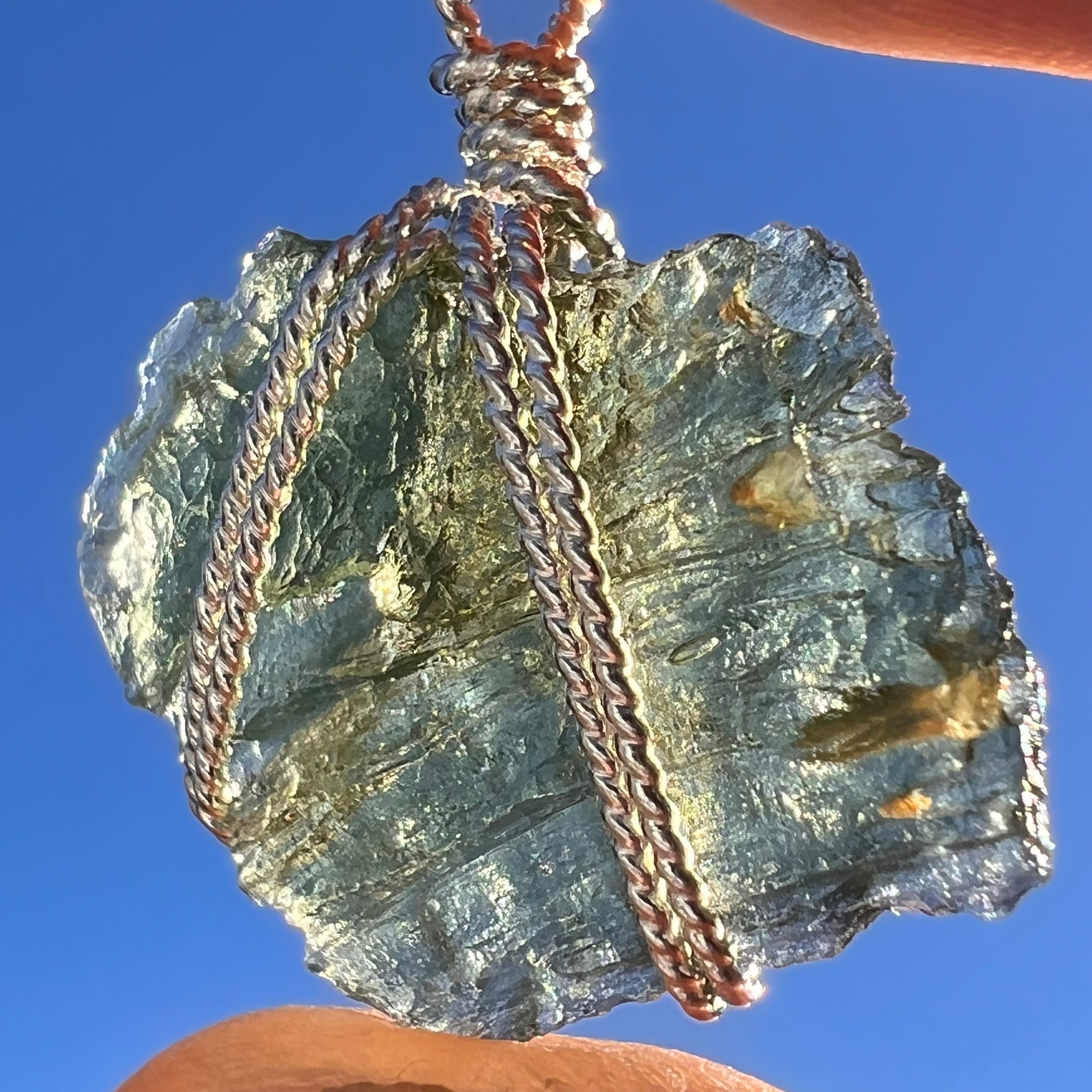 Moldavite Wire Wrapped Pendant Sterling Silver #7862-Moldavite Life