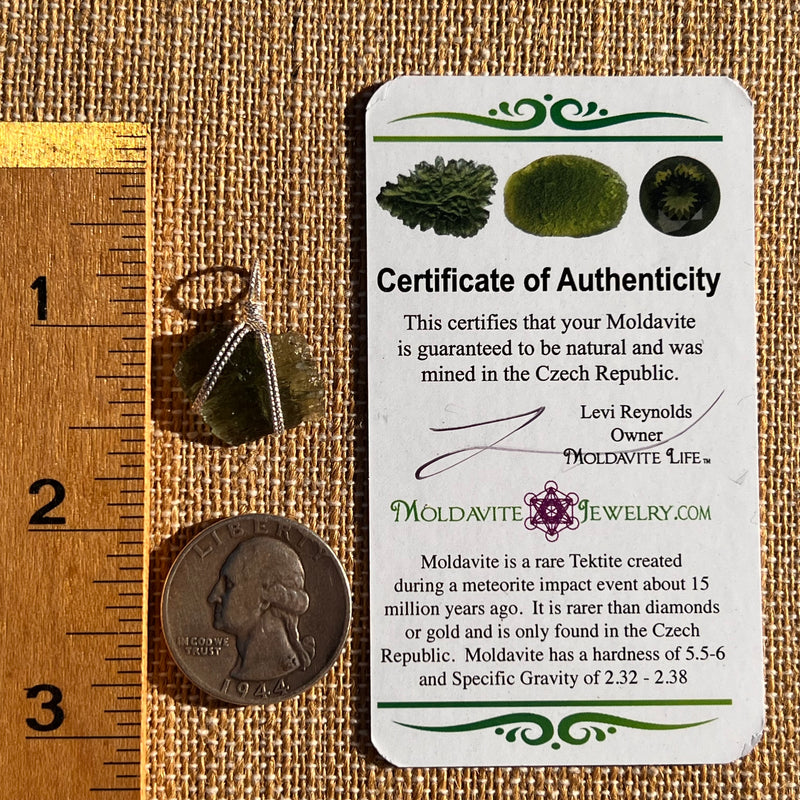 Moldavite Wire Wrapped Pendant Sterling Silver #7862-Moldavite Life