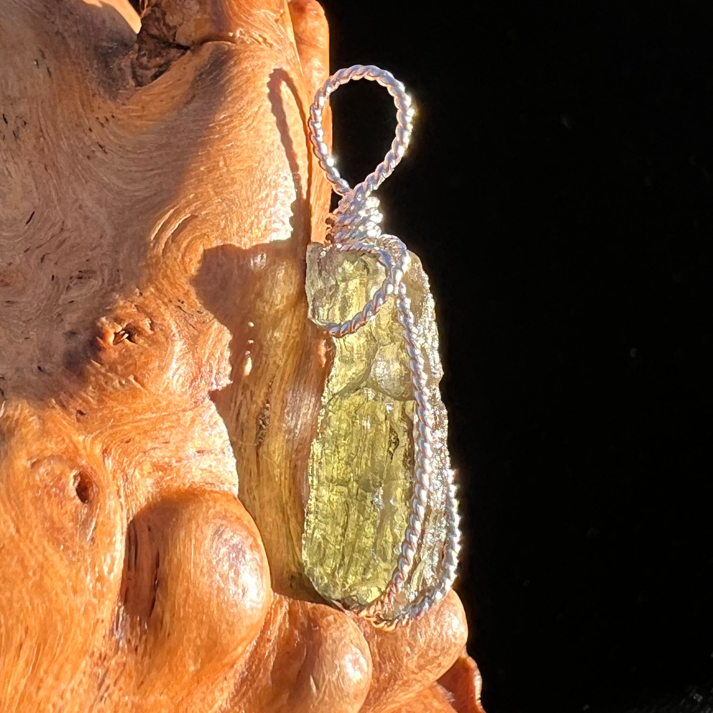 Moldavite Wire Wrapped Pendant Sterling Silver #7863-Moldavite Life