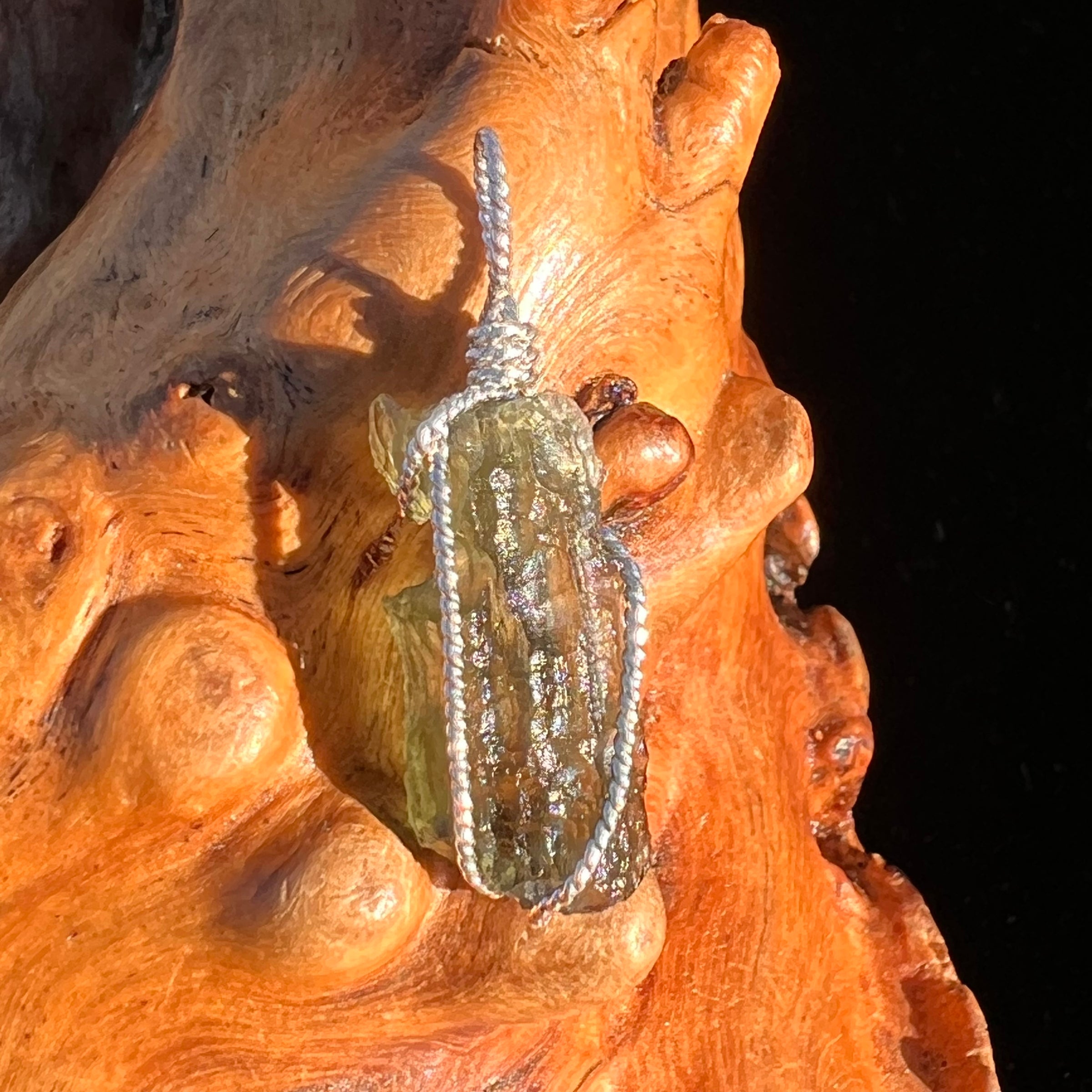 Moldavite Wire Wrapped Pendant Sterling Silver #7863-Moldavite Life