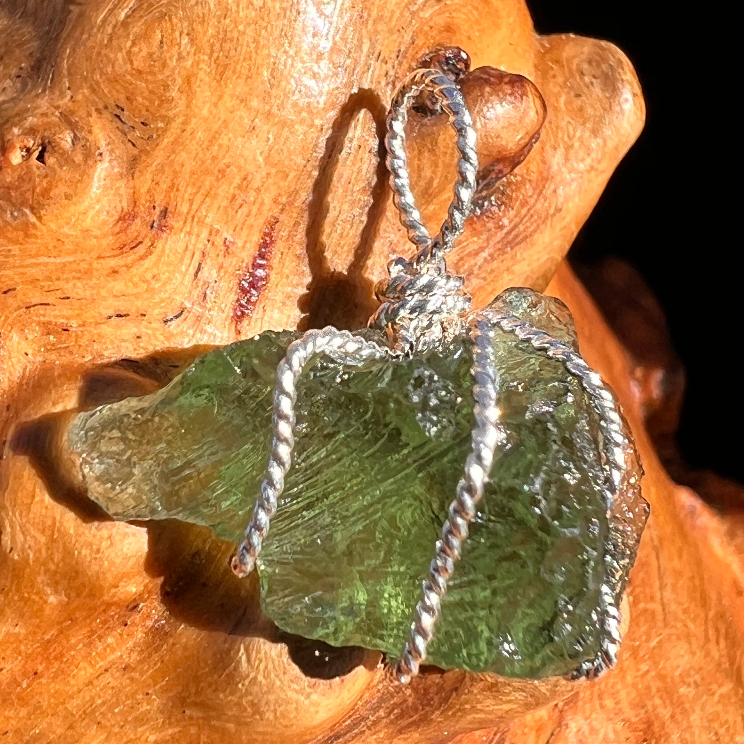 Moldavite Wire Wrapped Pendant Sterling Silver #8153-Moldavite Life