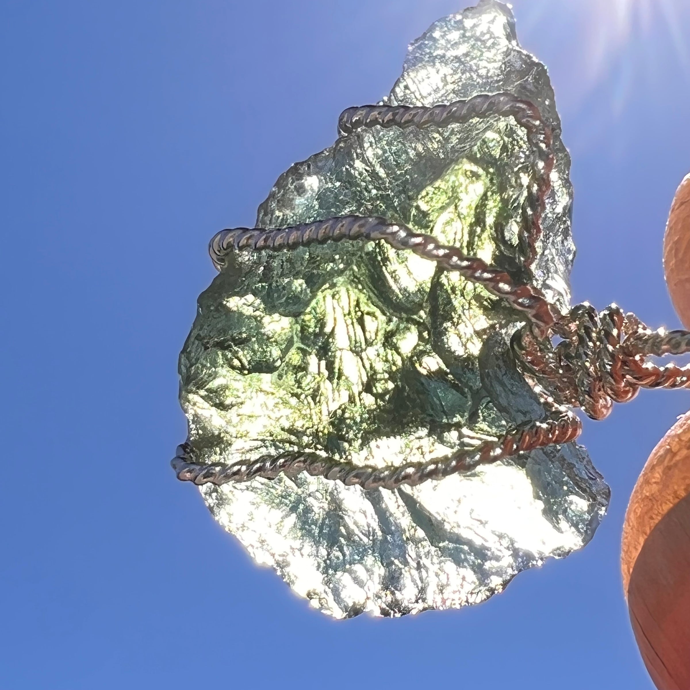 Moldavite Wire Wrapped Pendant Sterling Silver #8153-Moldavite Life