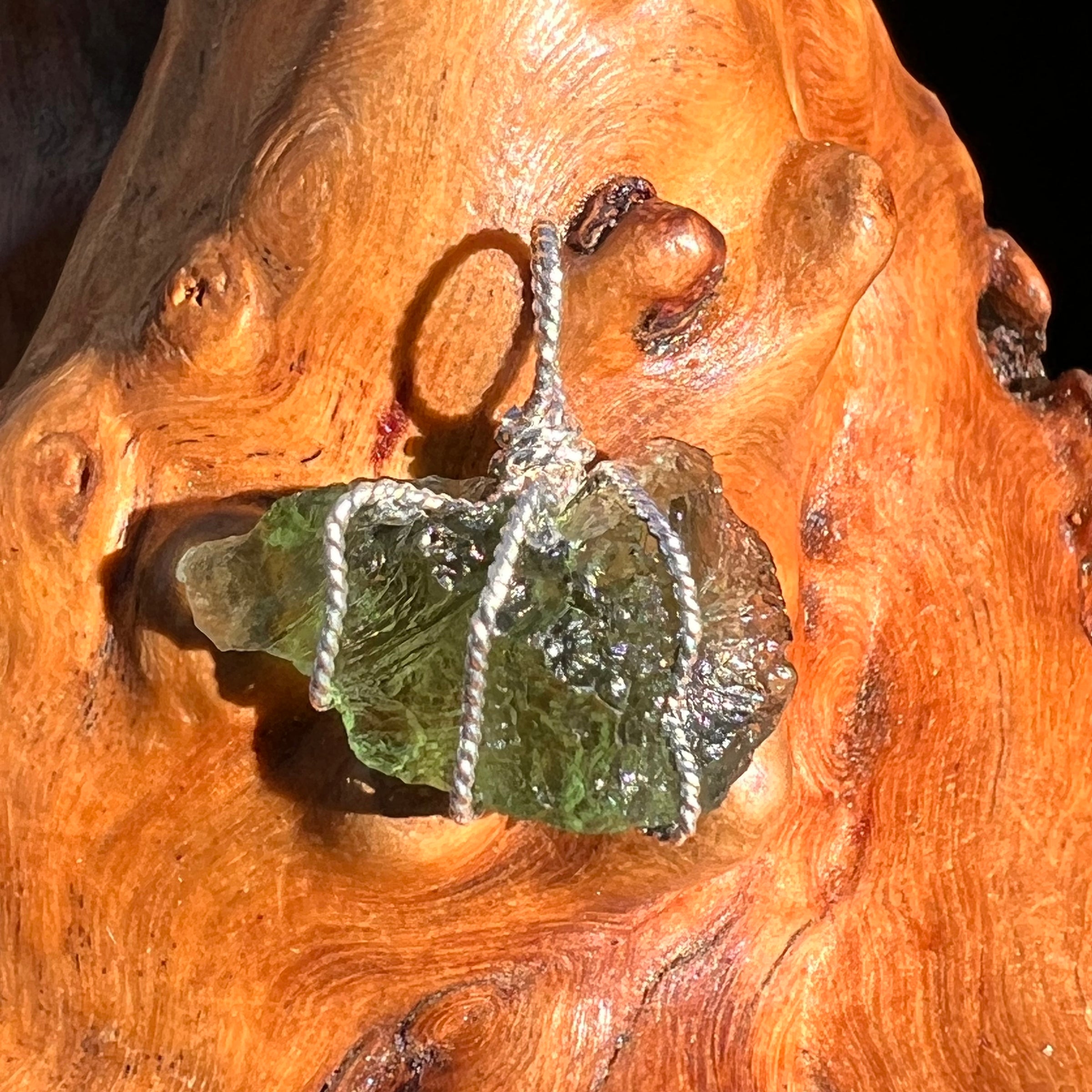 Moldavite Wire Wrapped Pendant Sterling Silver #8153-Moldavite Life