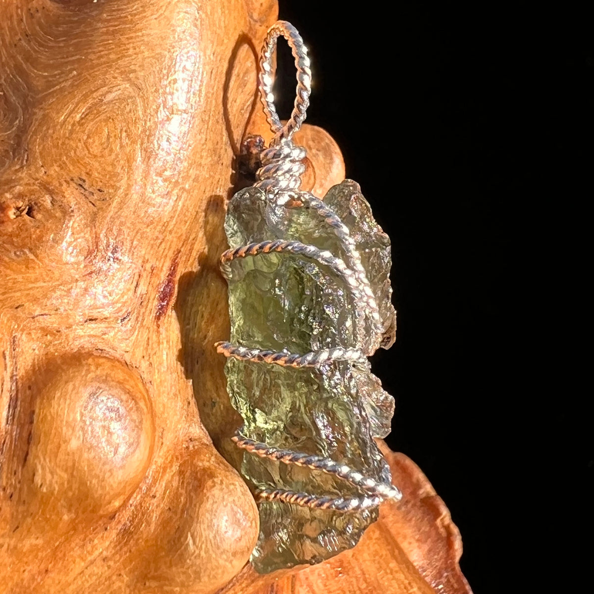 Moldavite Wire Wrapped Pendant Sterling Silver #8155-Moldavite Life