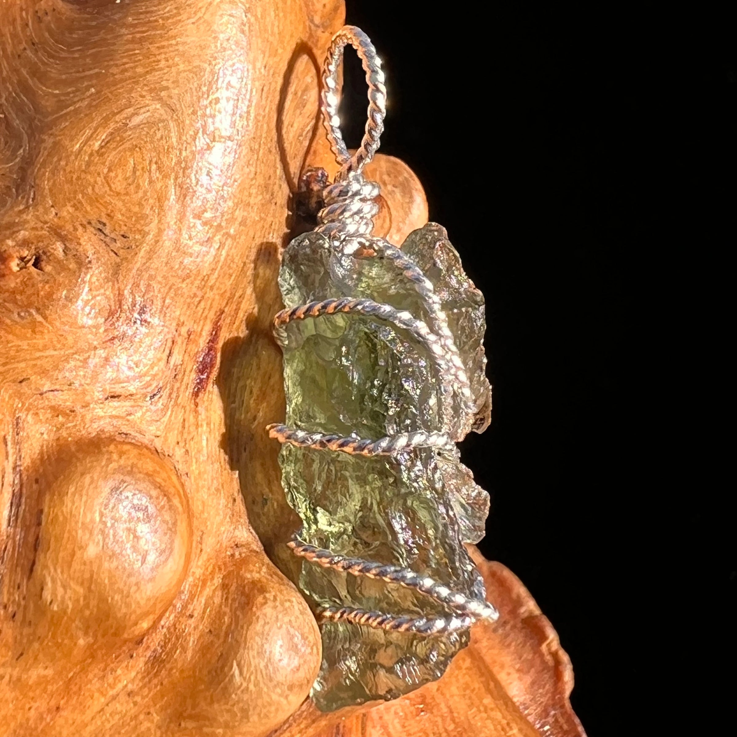 Moldavite Wire Wrapped Pendant Sterling Silver #8155-Moldavite Life
