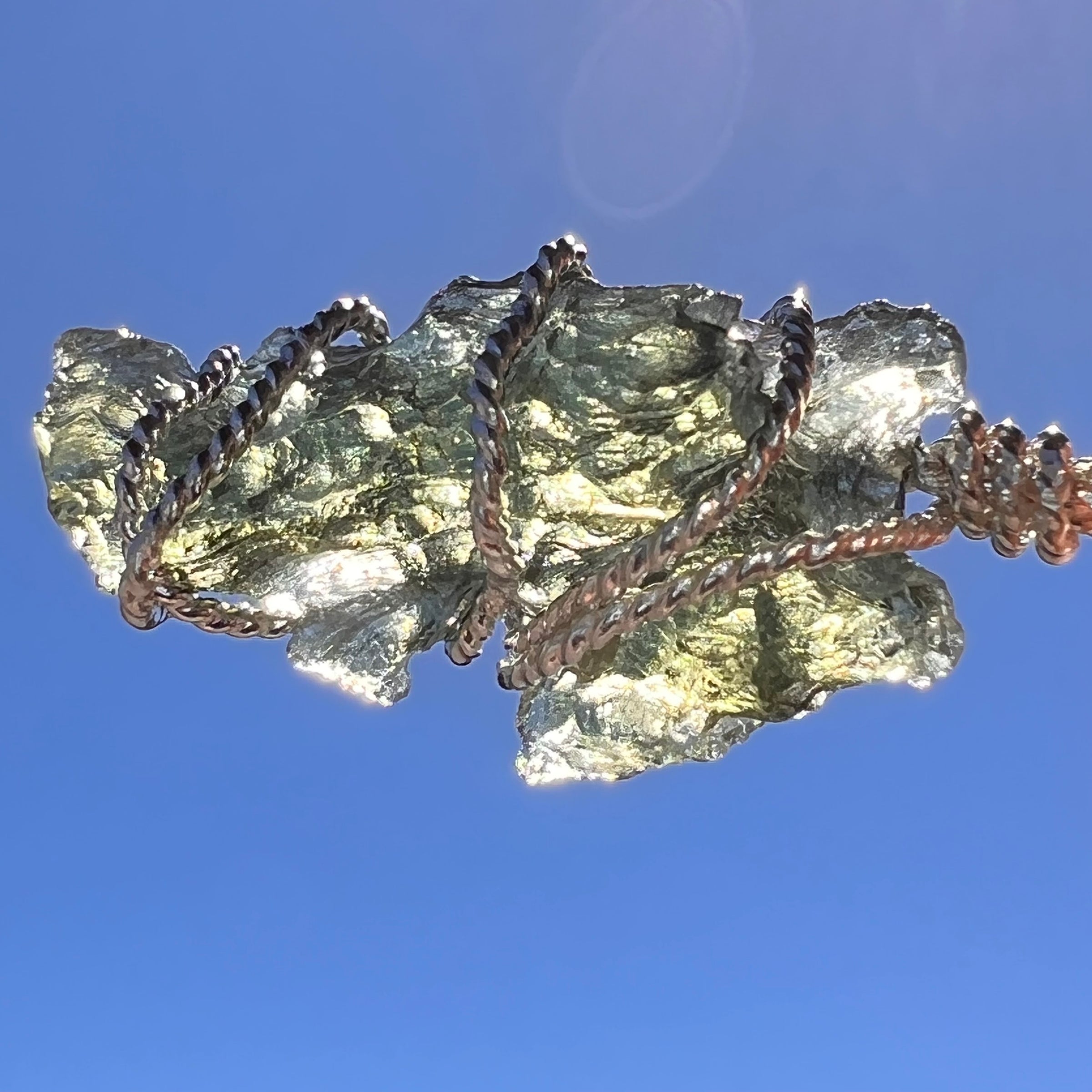 Moldavite Wire Wrapped Pendant Sterling Silver #8155-Moldavite Life