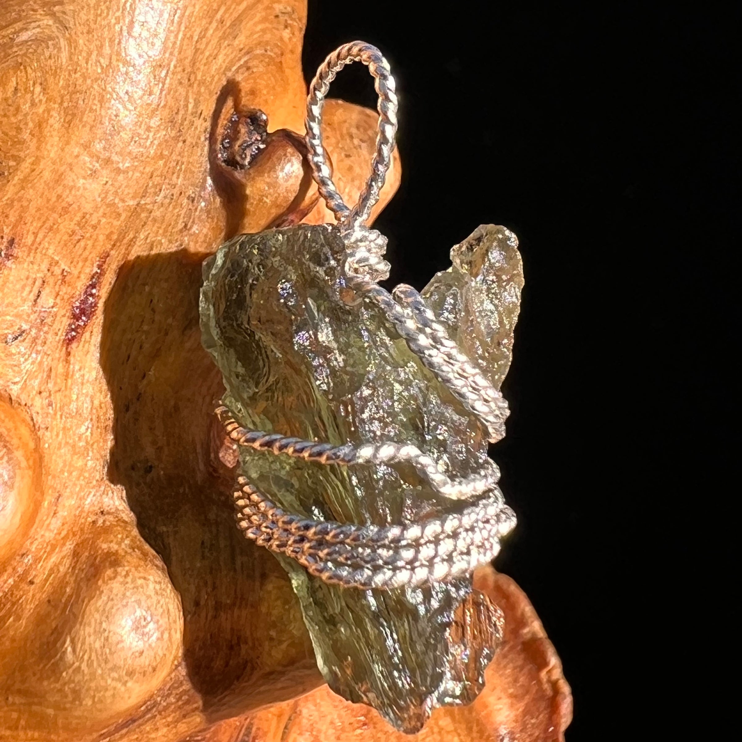 Moldavite Wire Wrapped Pendant Sterling Silver #8156-Moldavite Life