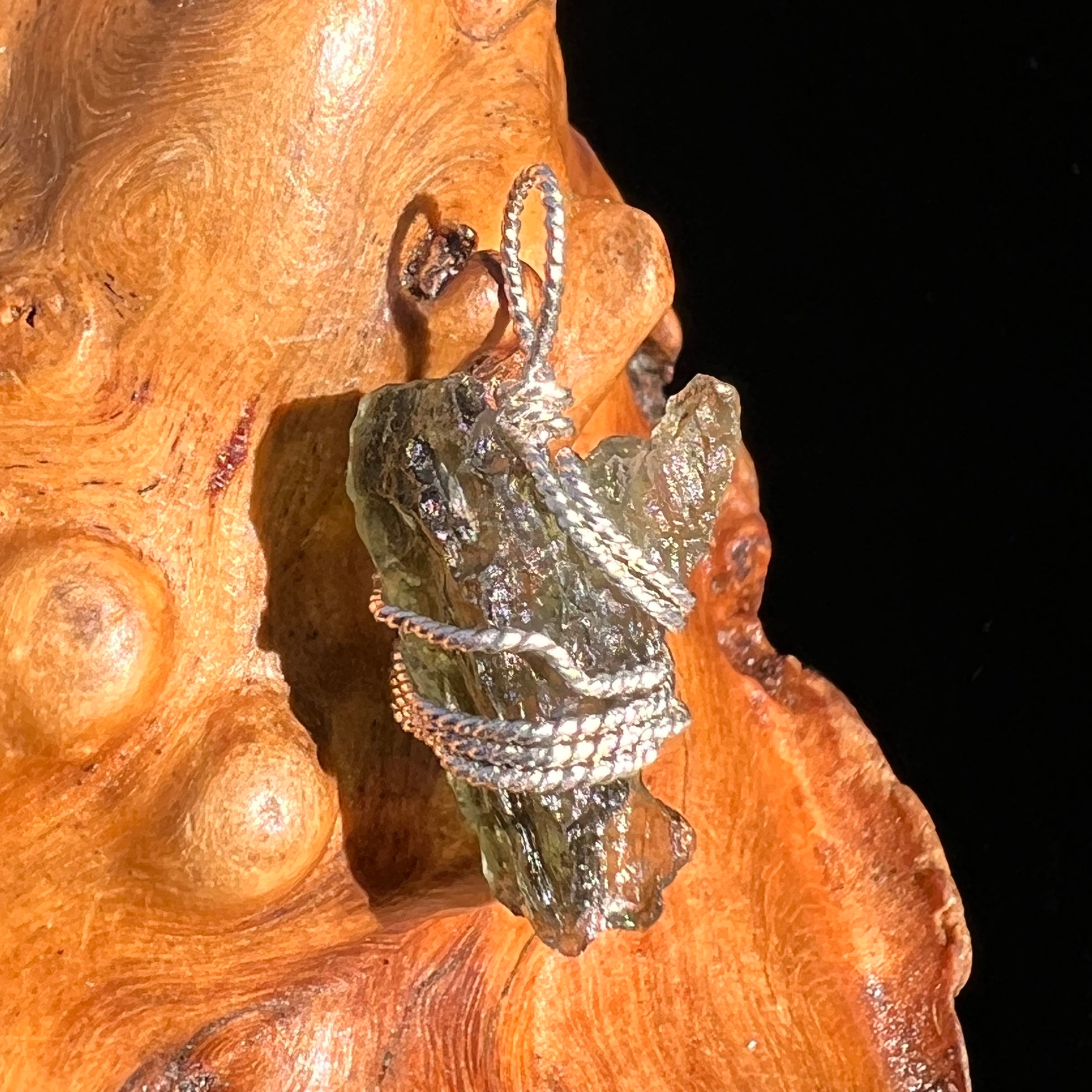 Moldavite Wire Wrapped Pendant Sterling Silver #8156-Moldavite Life