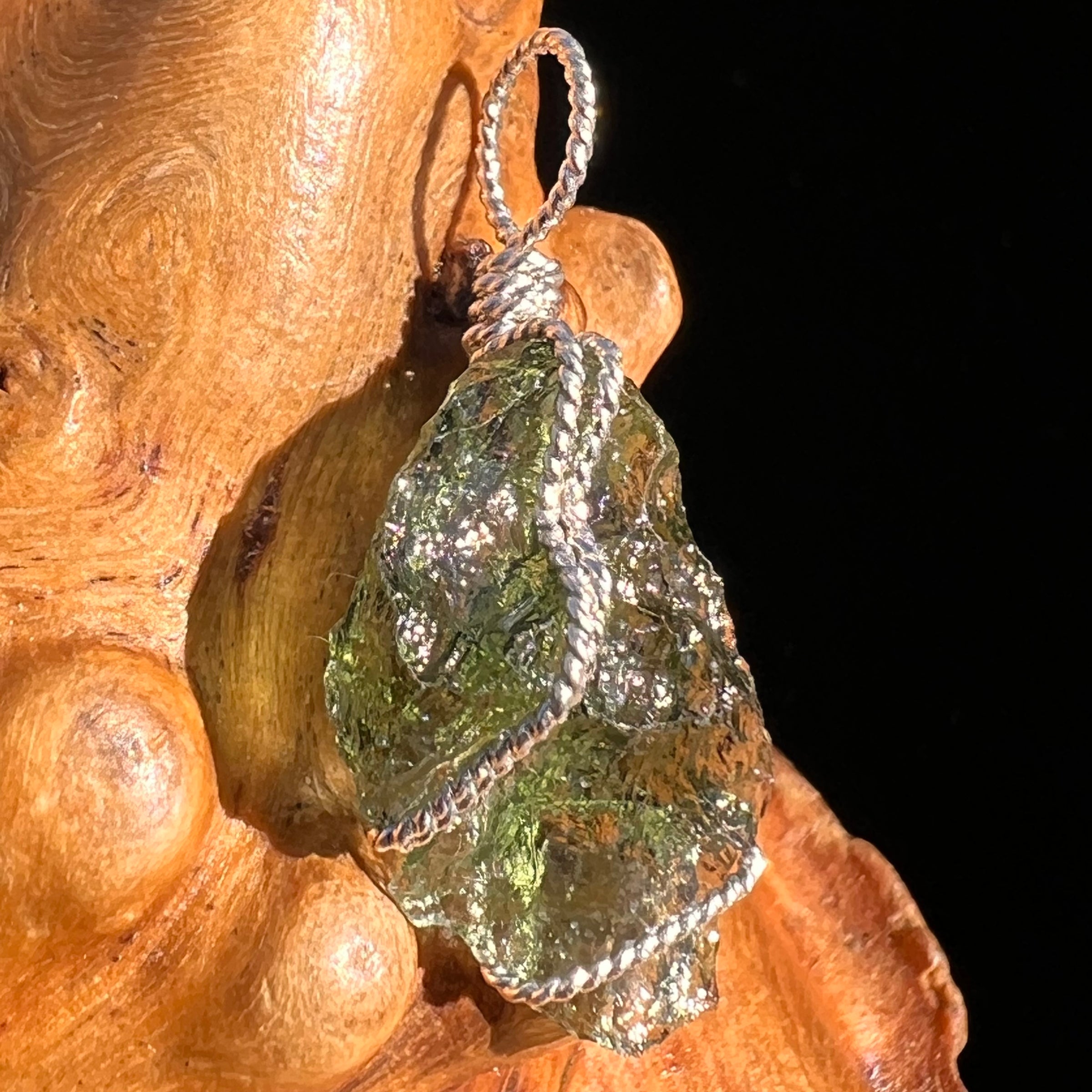 Moldavite Wire Wrapped Pendant Sterling Silver #8157-Moldavite Life