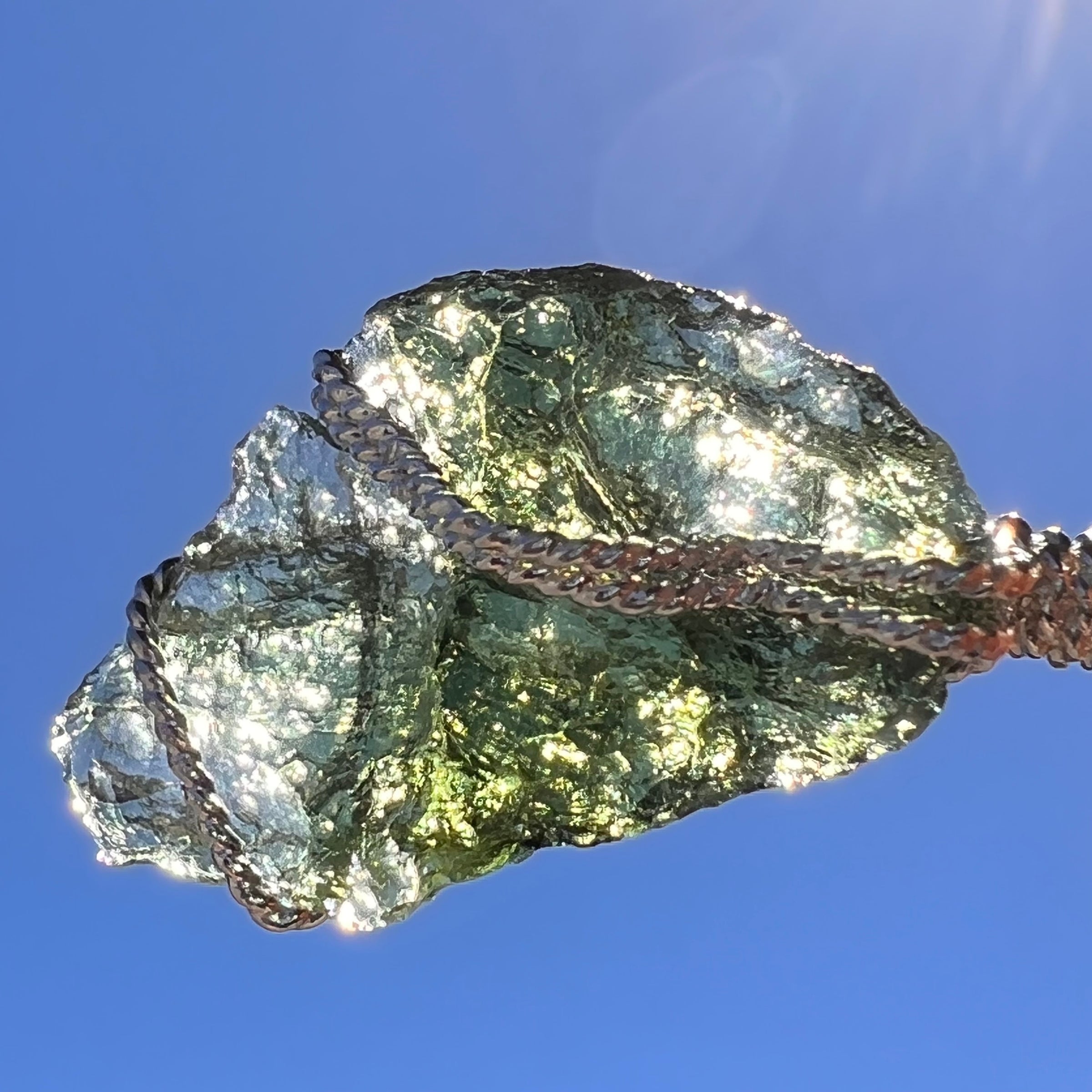 Moldavite Wire Wrapped Pendant Sterling Silver #8157-Moldavite Life