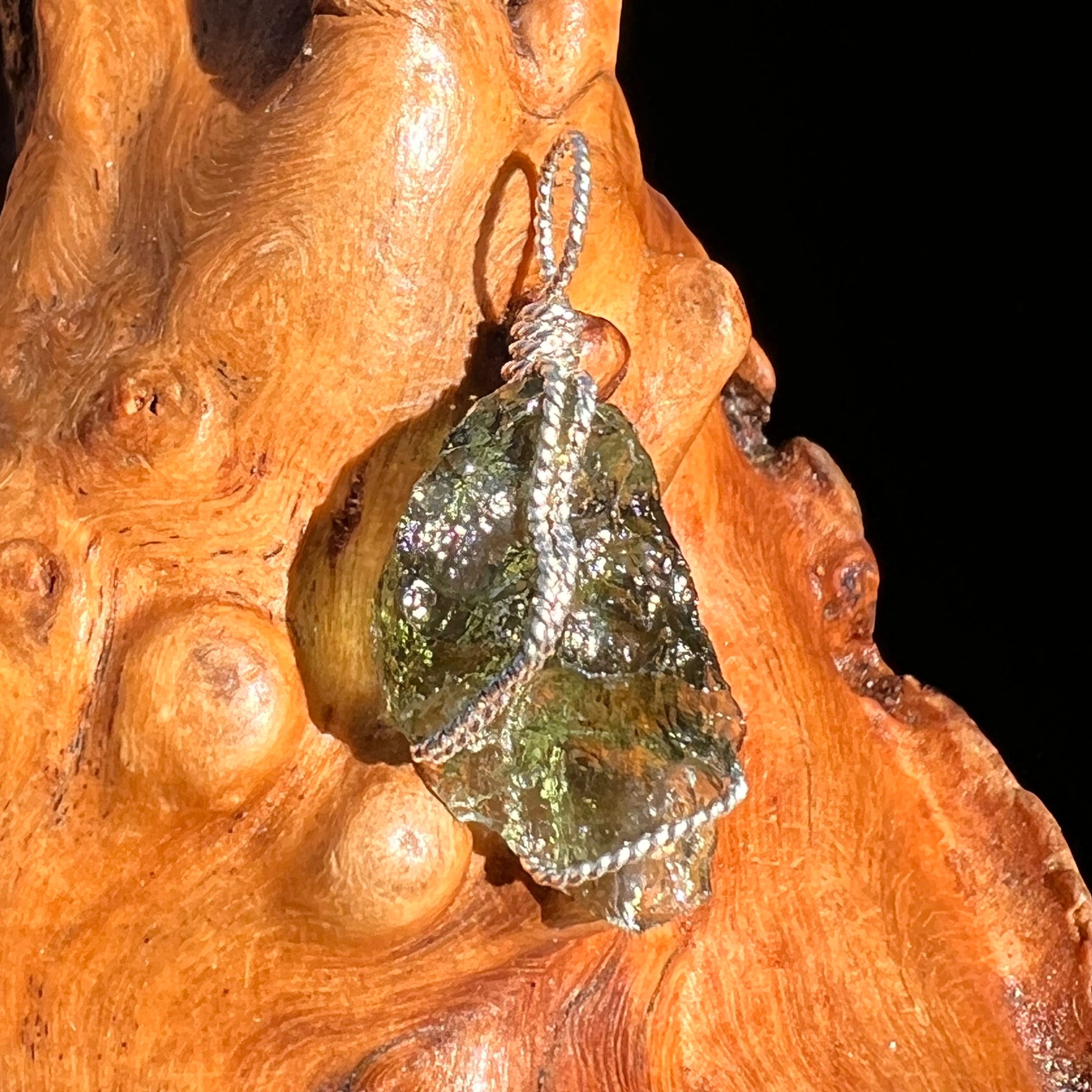 Moldavite Wire Wrapped Pendant Sterling Silver #8157-Moldavite Life