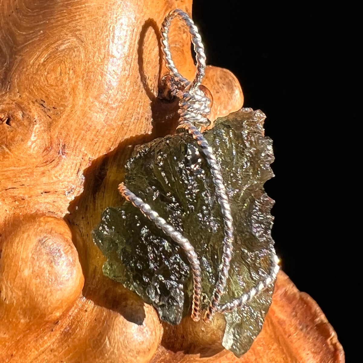 Moldavite Wire Wrapped Pendant Sterling Silver #8158-Moldavite Life