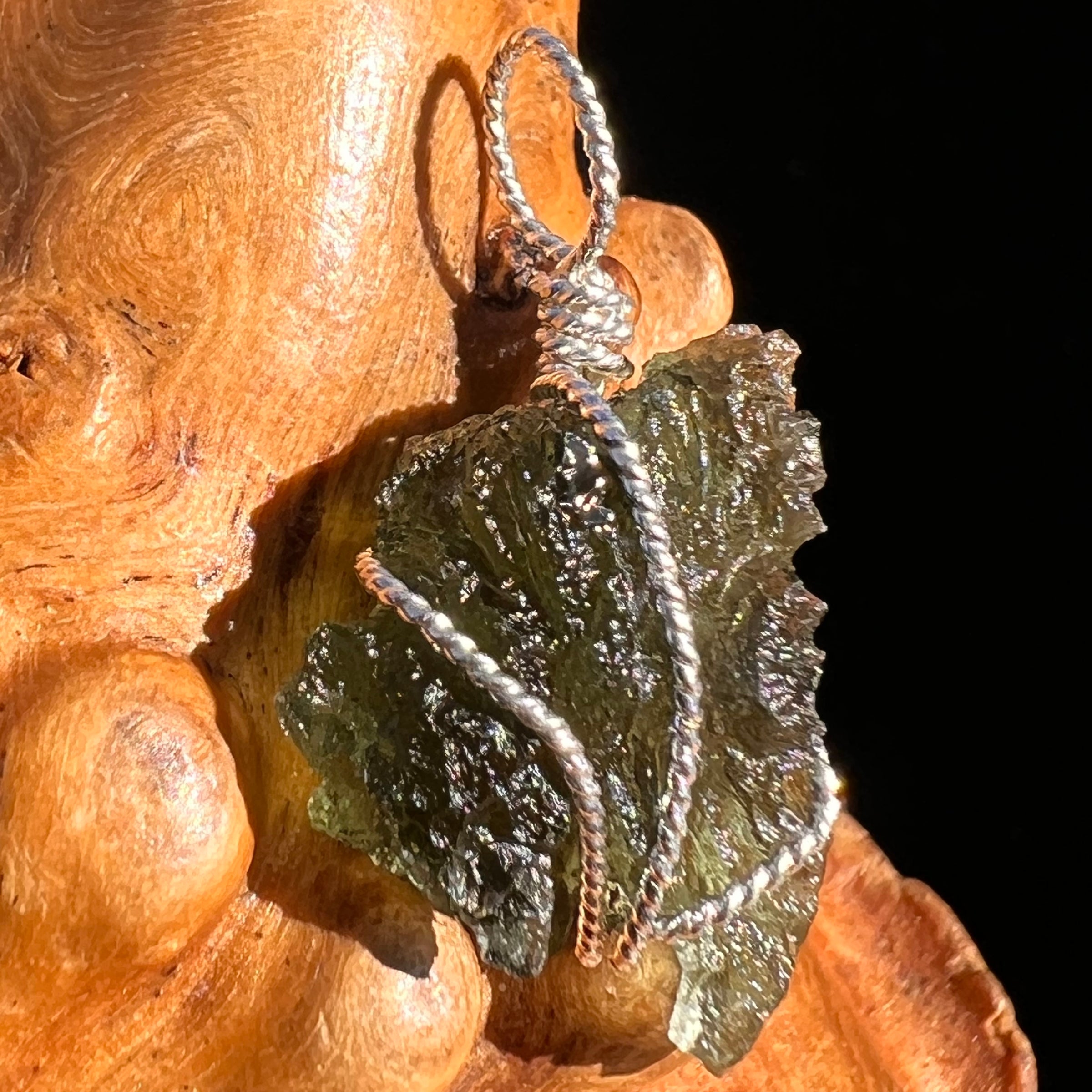 Moldavite Wire Wrapped Pendant Sterling Silver #8158-Moldavite Life